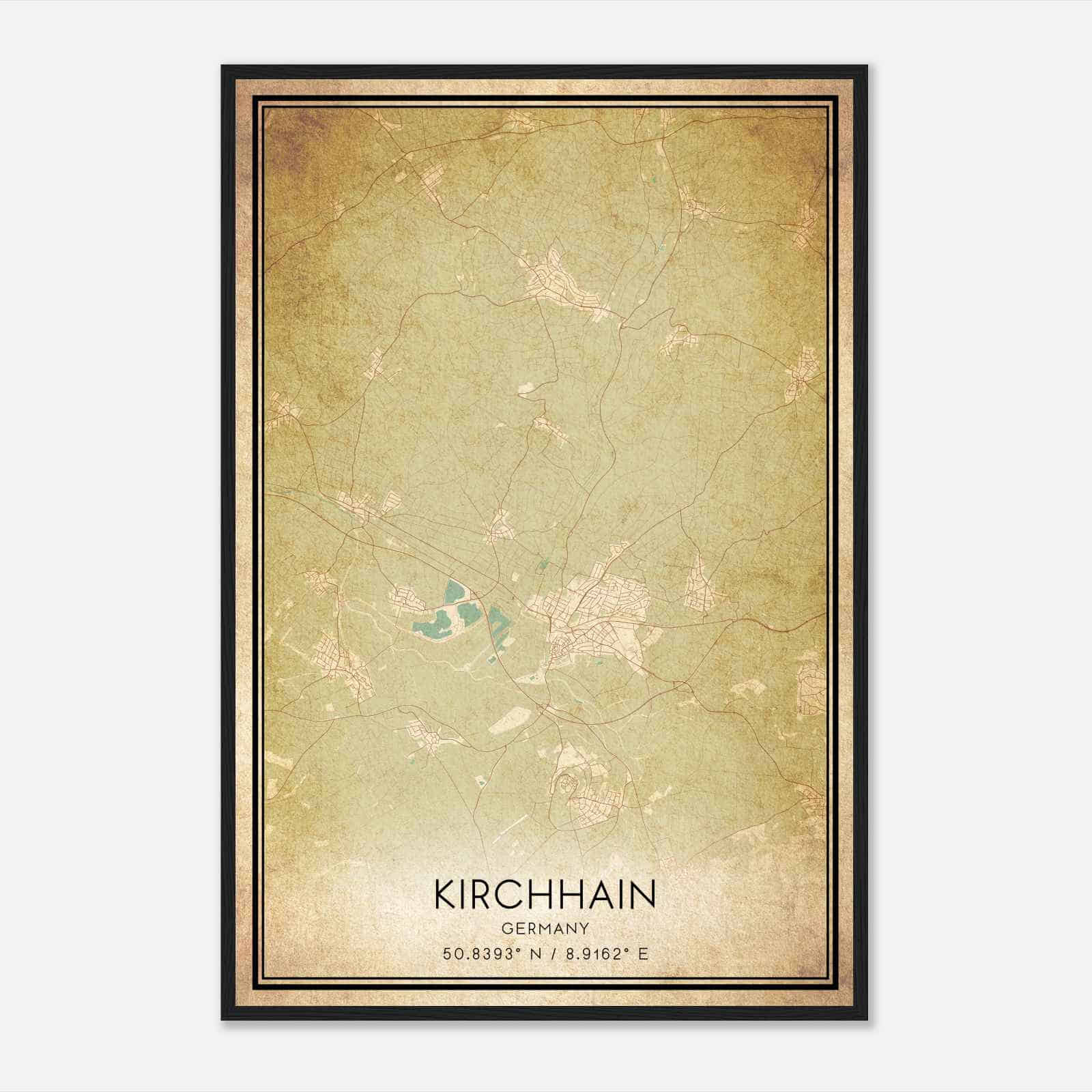Vintage Kirchhain Germany Map Poster, Kirchhain City Road Wall Art Print