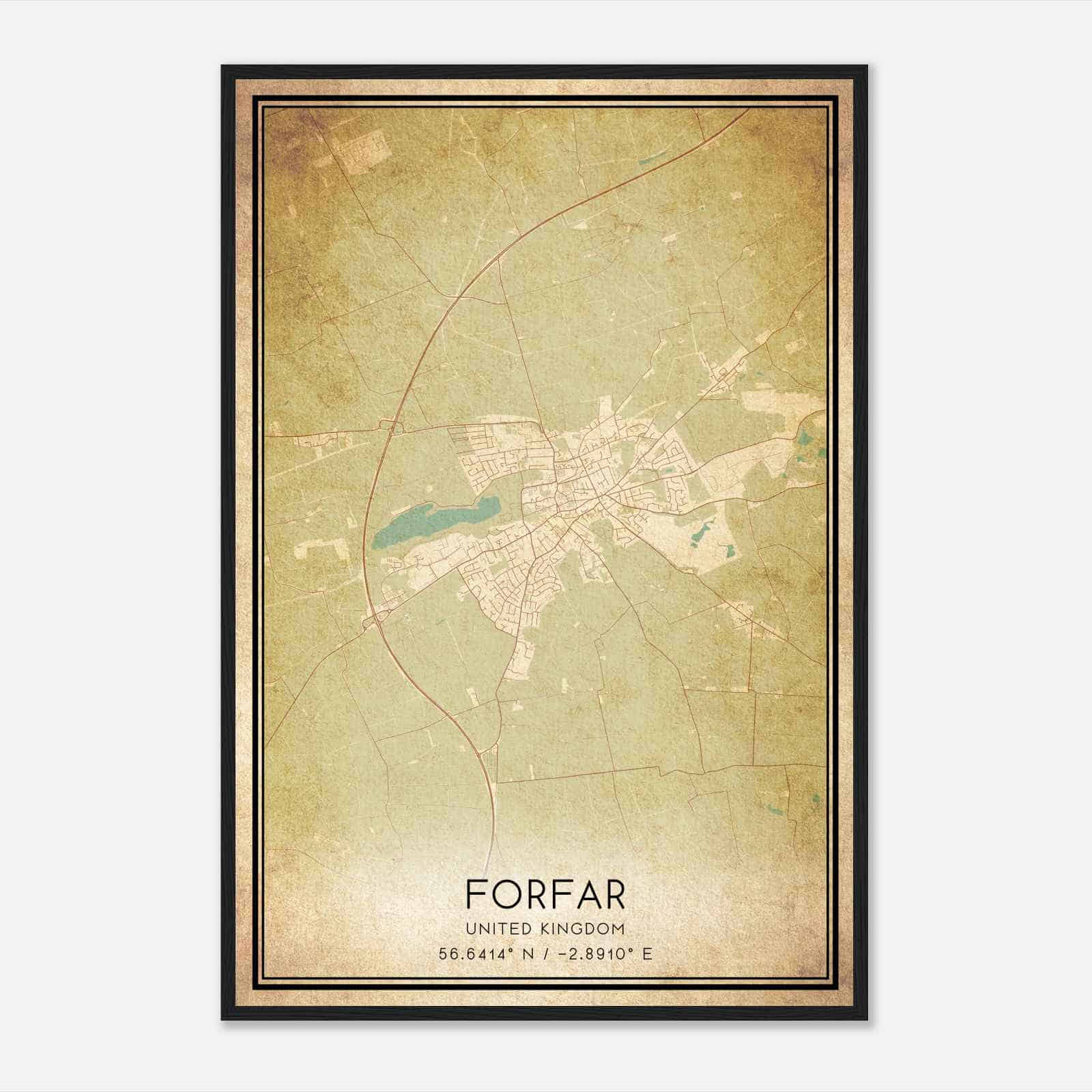 Vintage Forfar United Kingdom Map Poster, Forfar City Road Wall Art Print