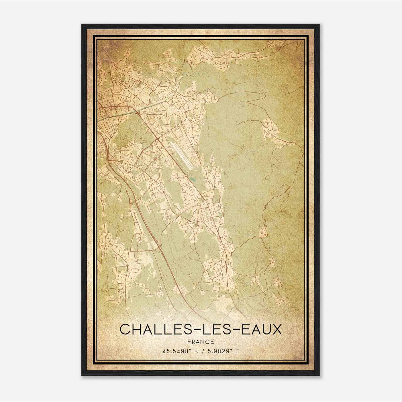 Vintage Challes-les-Eaux France Map Poster, Challes-les-Eaux City Road Wall Art Print
