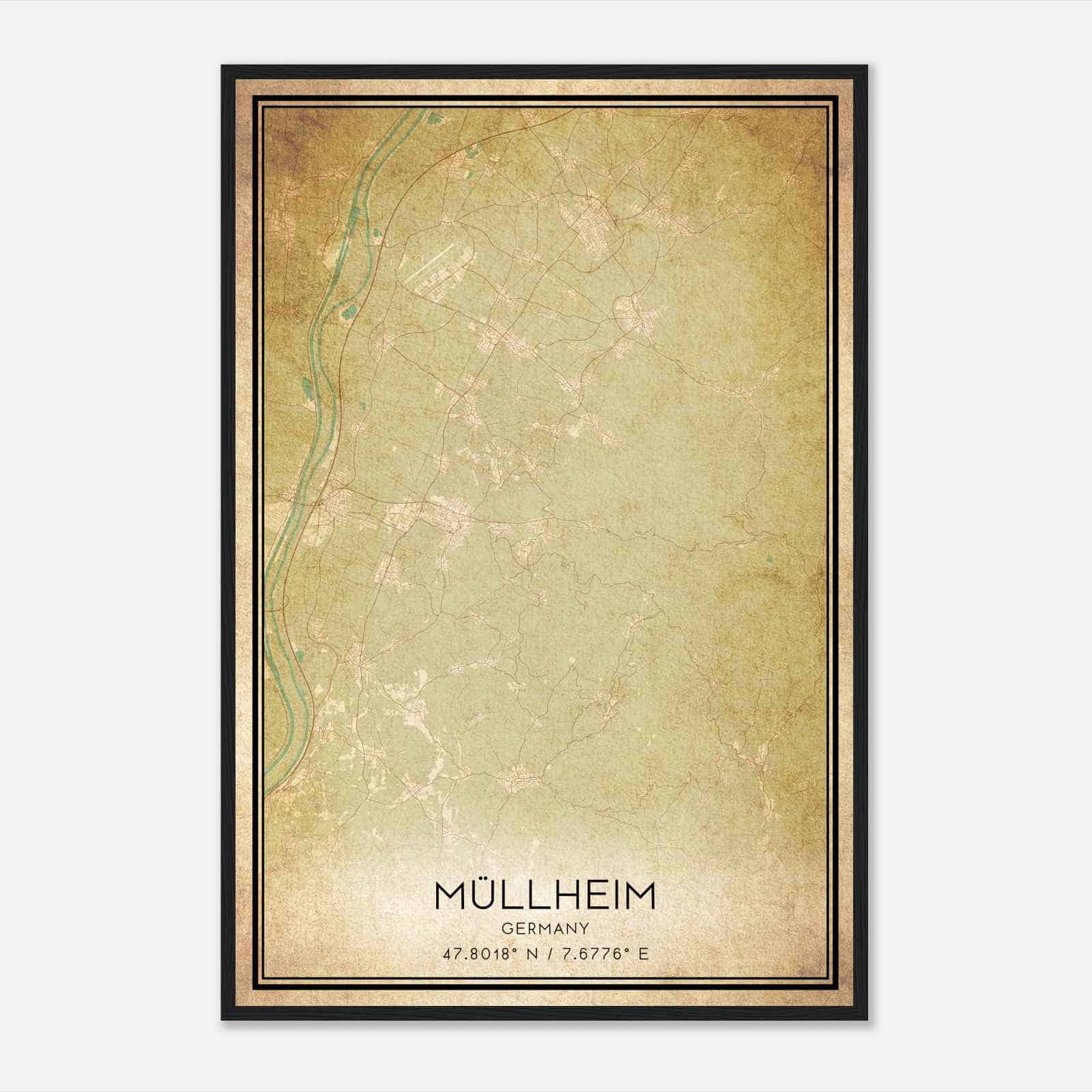 Vintage Mullheim Germany Map Poster, Mullheim City Road Wall Art Print