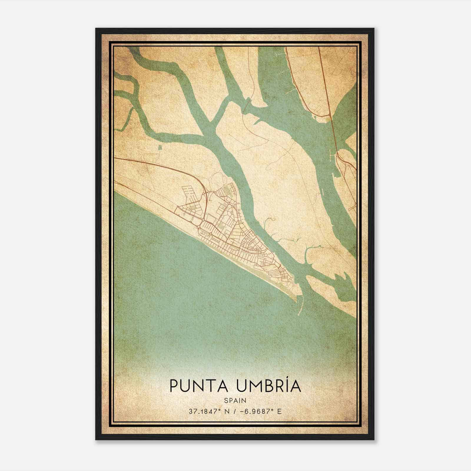Vintage Punta Umbria Spain Map Poster, Punta Umbria City Road Wall Art Print