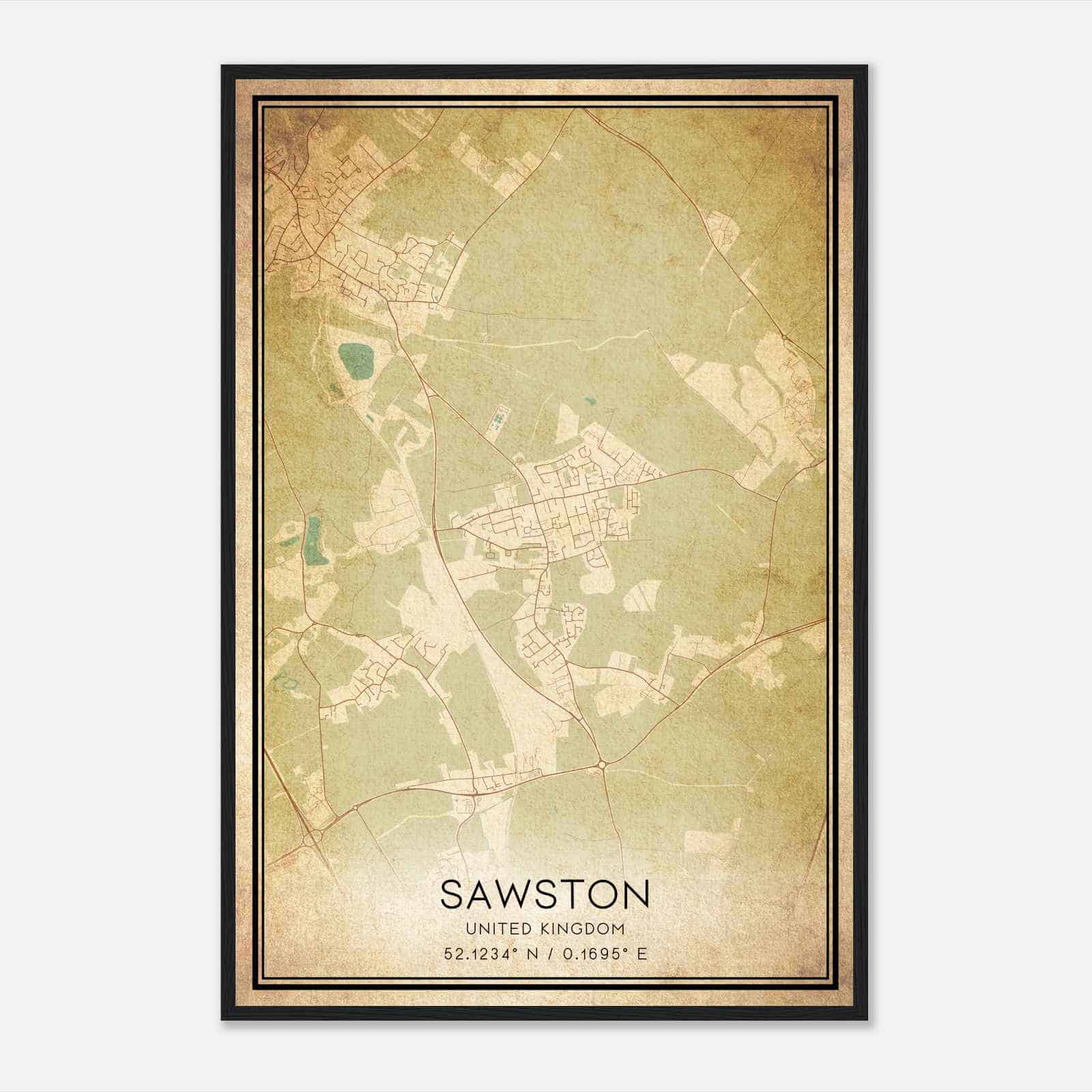 Vintage Sawston United Kingdom Map Poster, Sawston City Road Wall Art Print