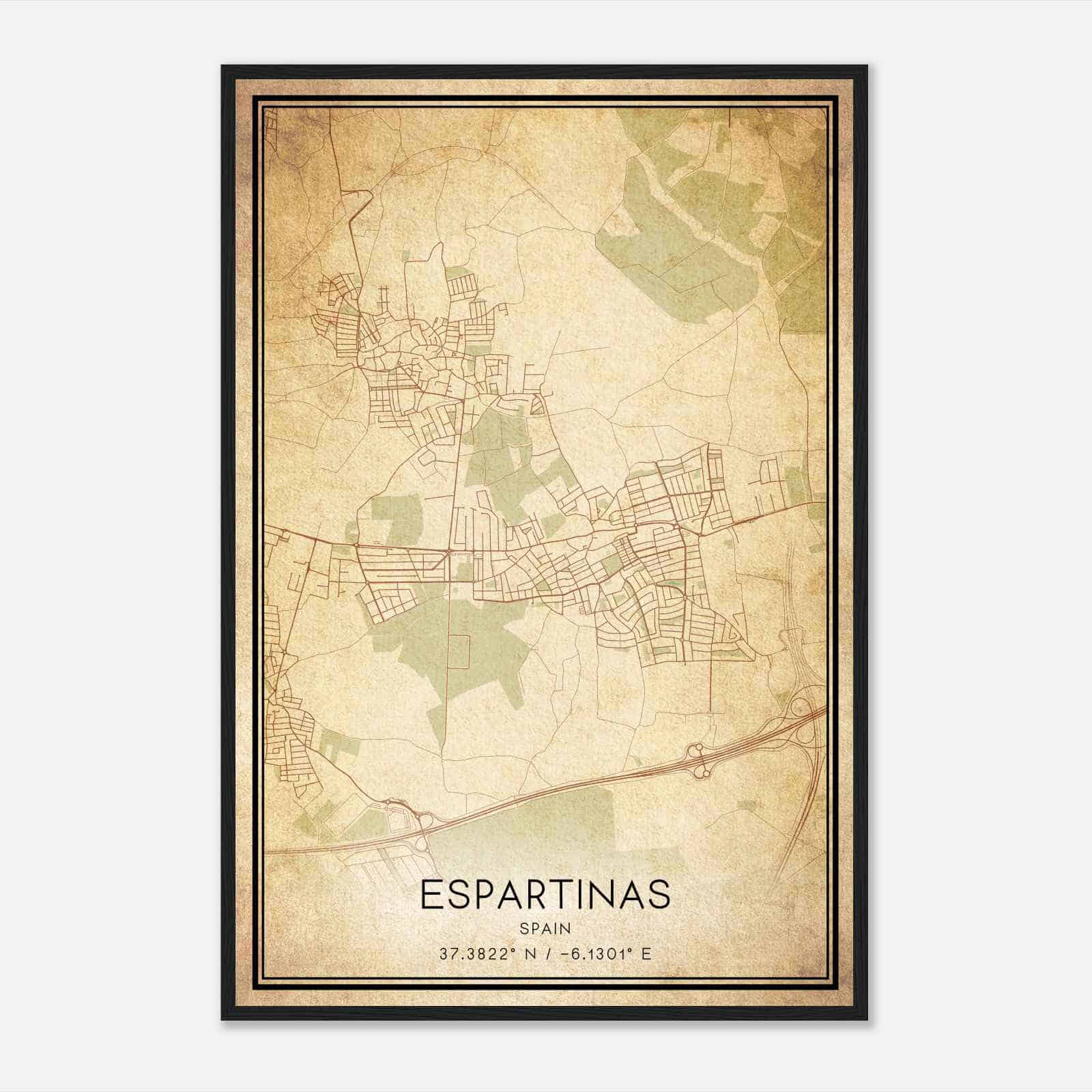 Vintage Espartinas Spain Map Poster, Espartinas City Road Wall Art Print