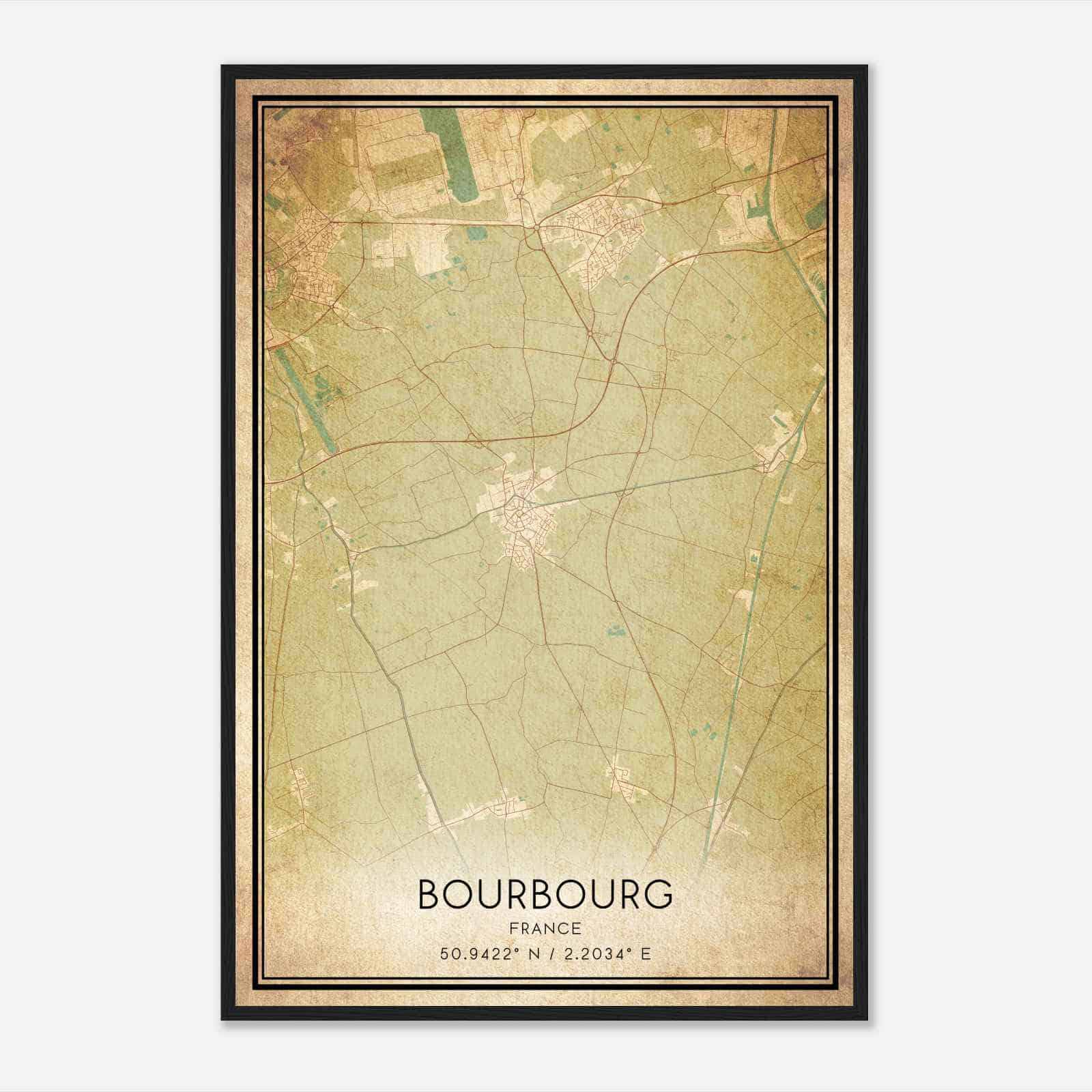 Vintage Bourbourg France Map Poster, Bourbourg City Road Wall Art Print