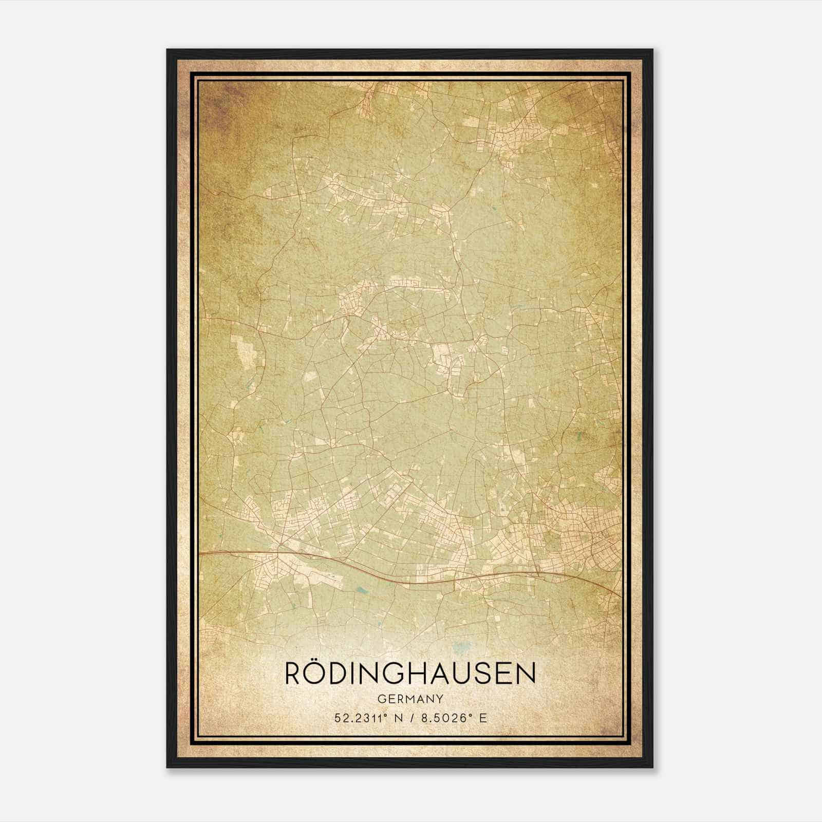 Vintage Rodinghausen Germany Map Poster, Rodinghausen City Road Wall Art Print