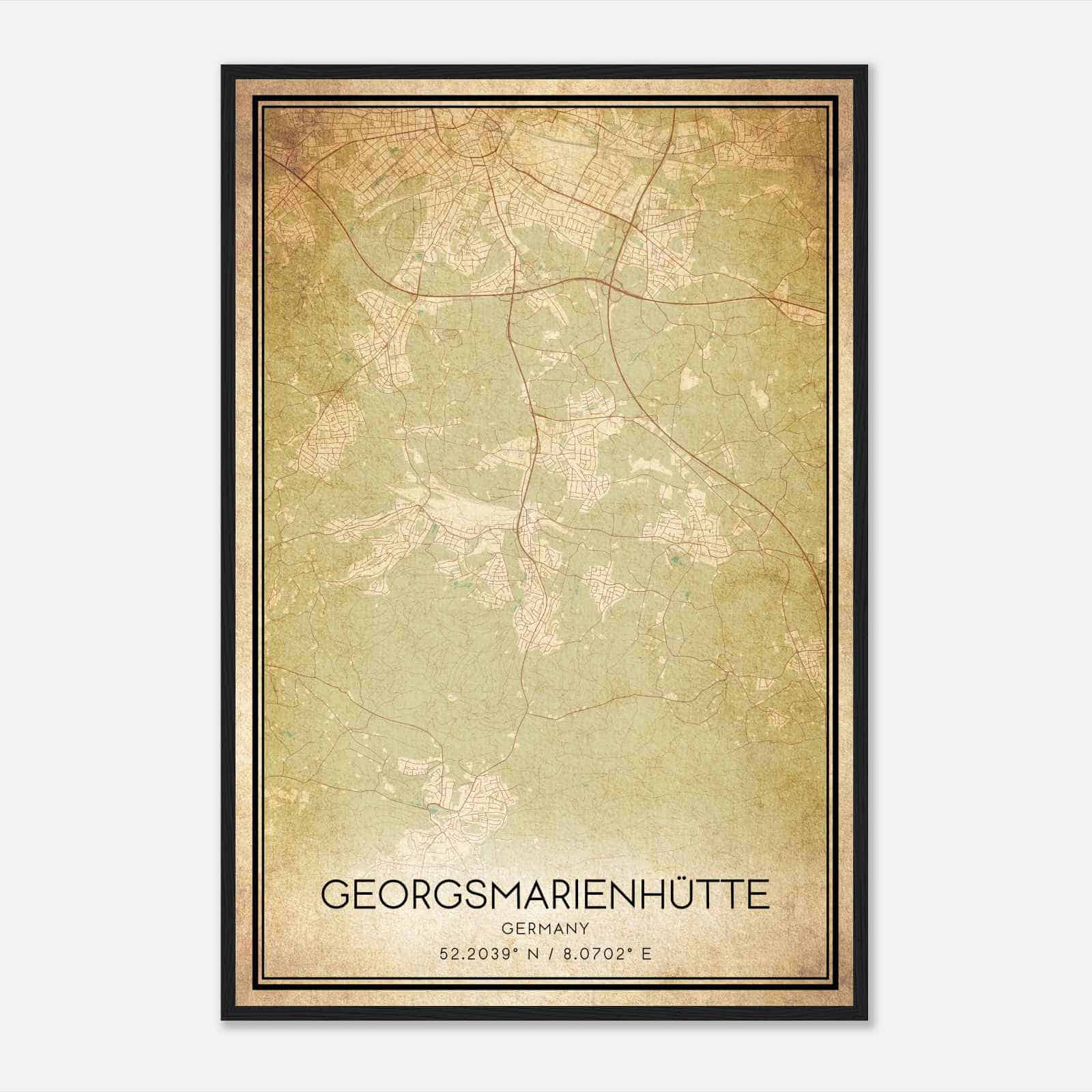 Vintage Georgsmarienhutte Germany Map Poster, Georgsmarienhutte City Road Wall Art Print