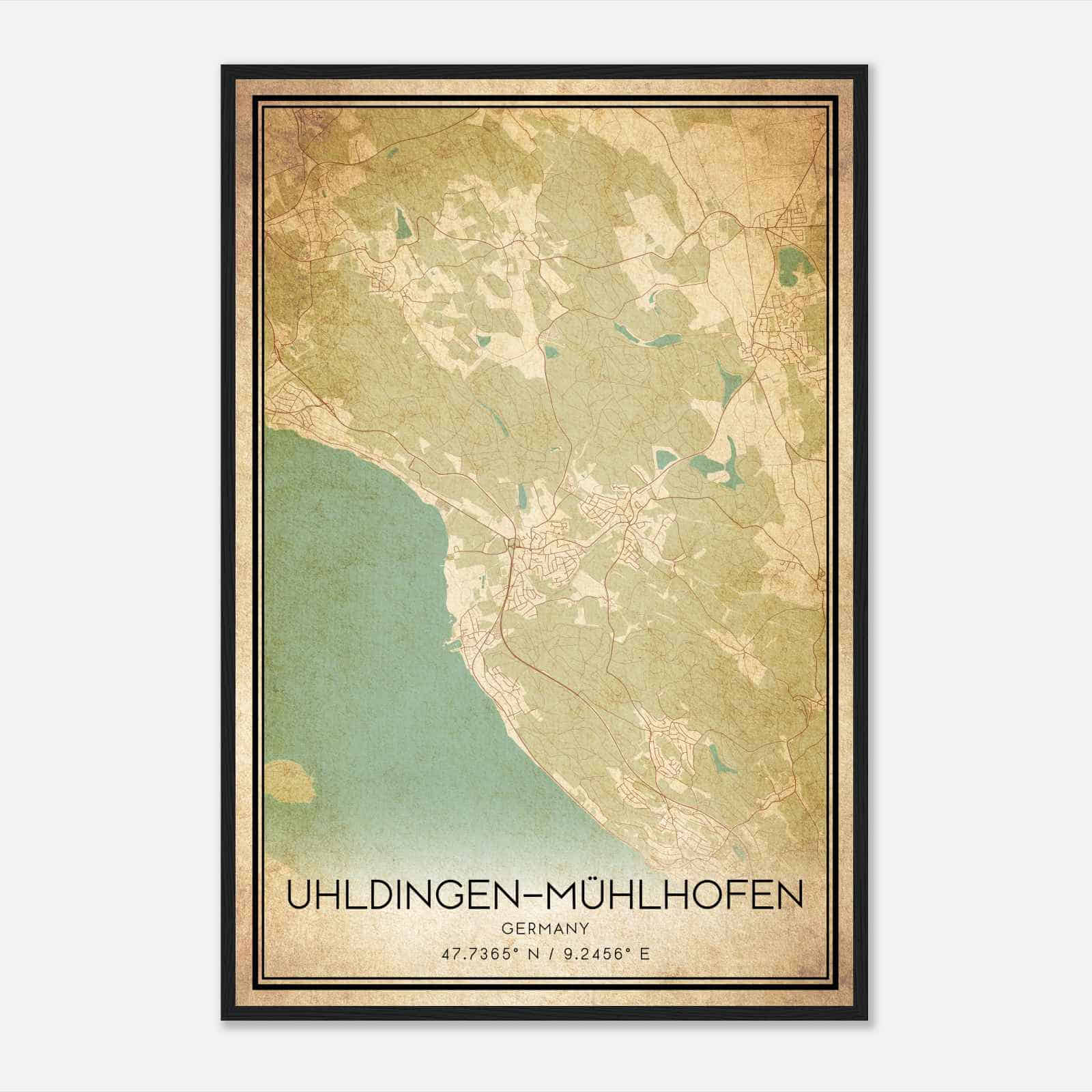 Vintage Uhldingen-Muhlhofen Germany Map Poster, Uhldingen-Muhlhofen City Road Wall Art Print