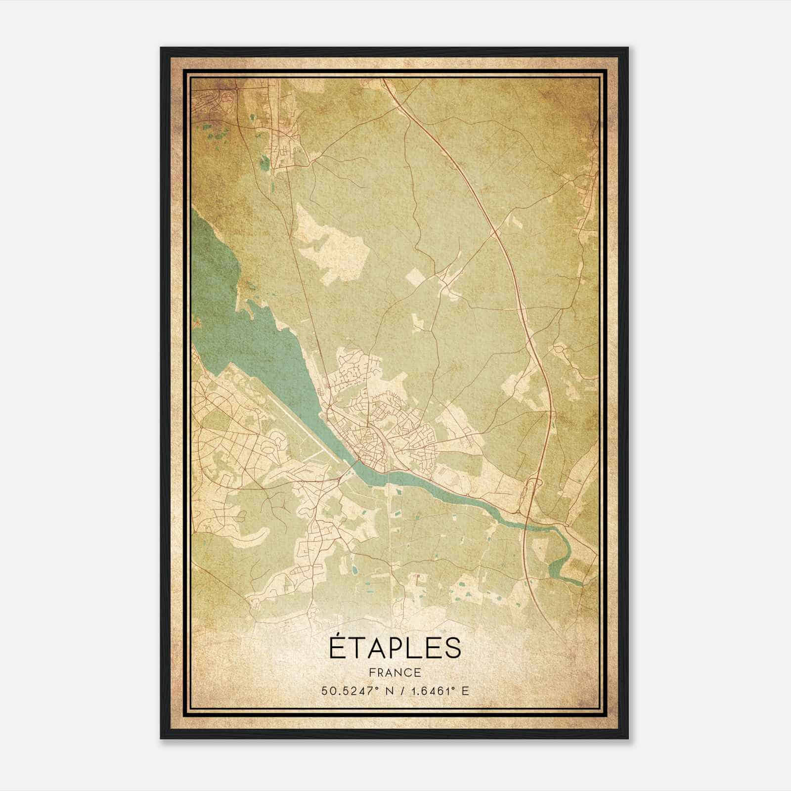 Vintage Etaples France Map Poster, Etaples City Road Wall Art Print
