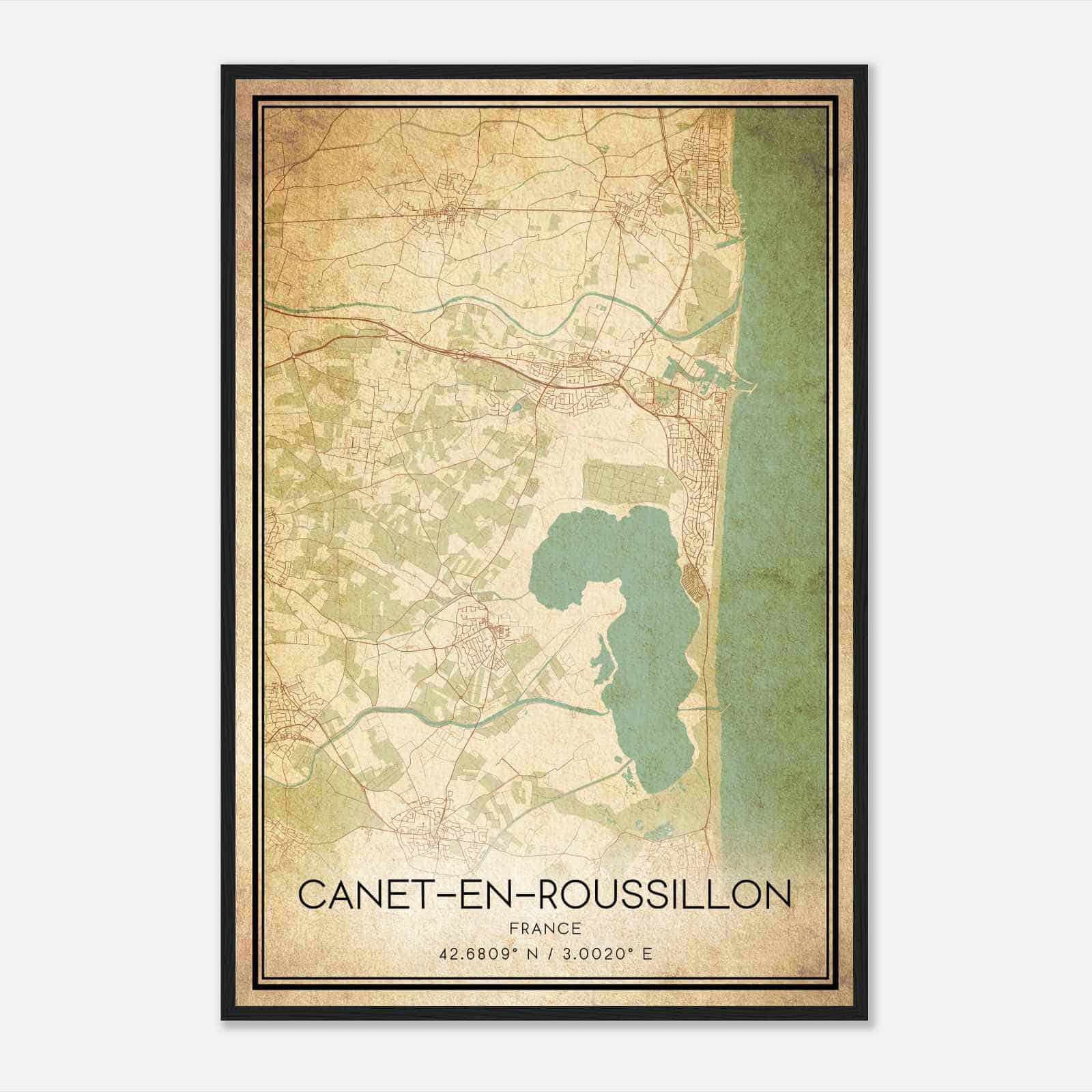 Vintage Canet-en-Roussillon France Map Poster, Canet-en-Roussillon City Road Wall Art Print