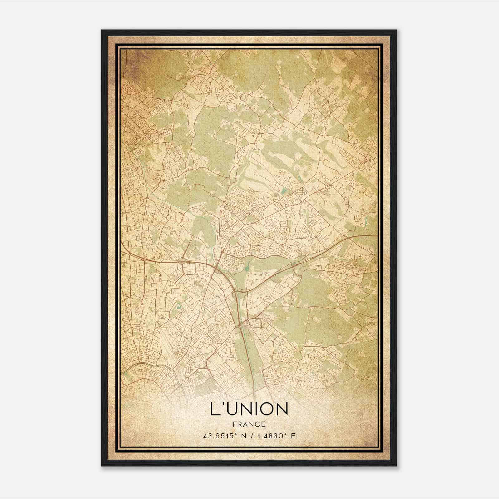 Vintage L’Union France Map Poster, L’Union City Road Wall Art Print