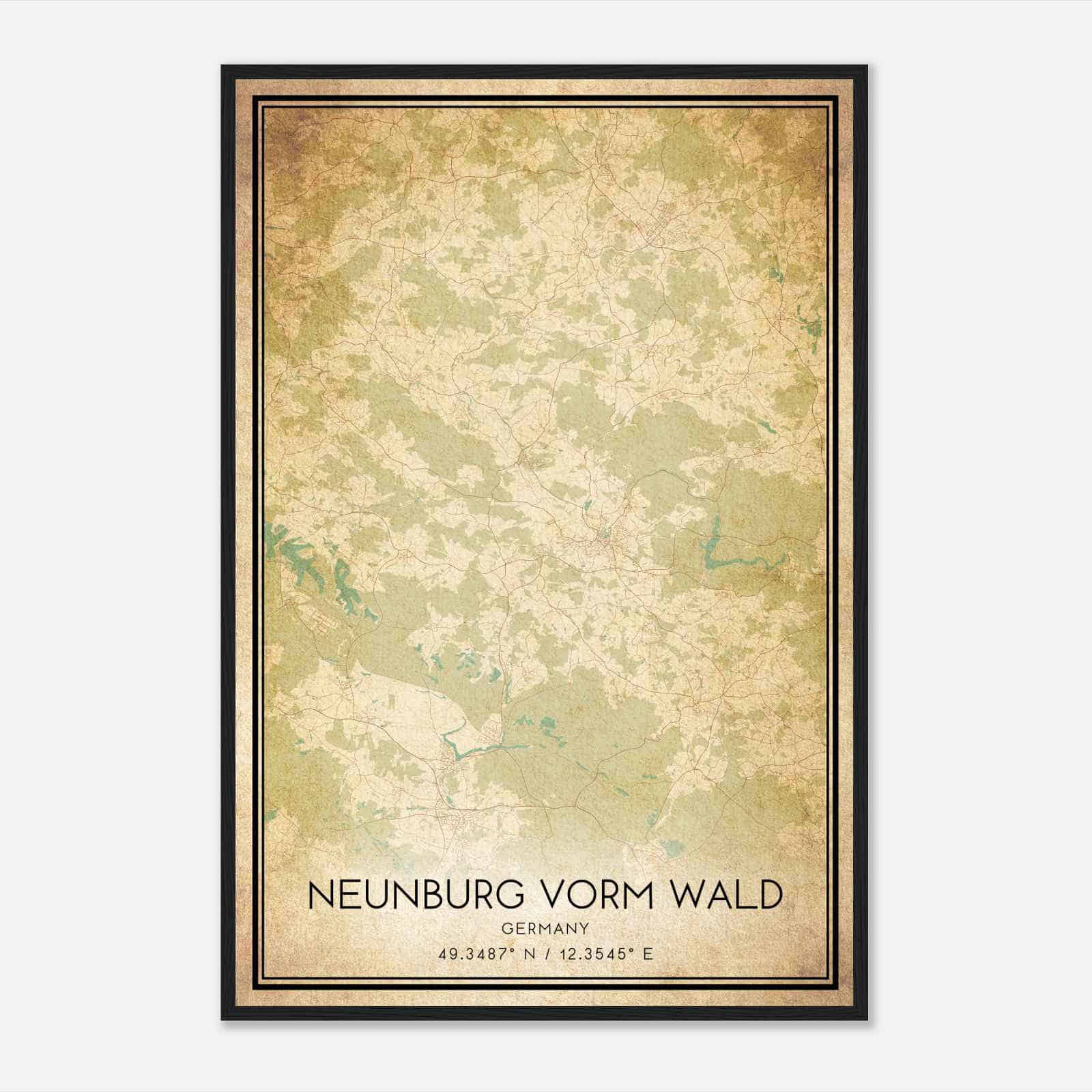Vintage Neunburg vorm Wald Germany Map Poster, Neunburg vorm Wald City Road Wall Art Print