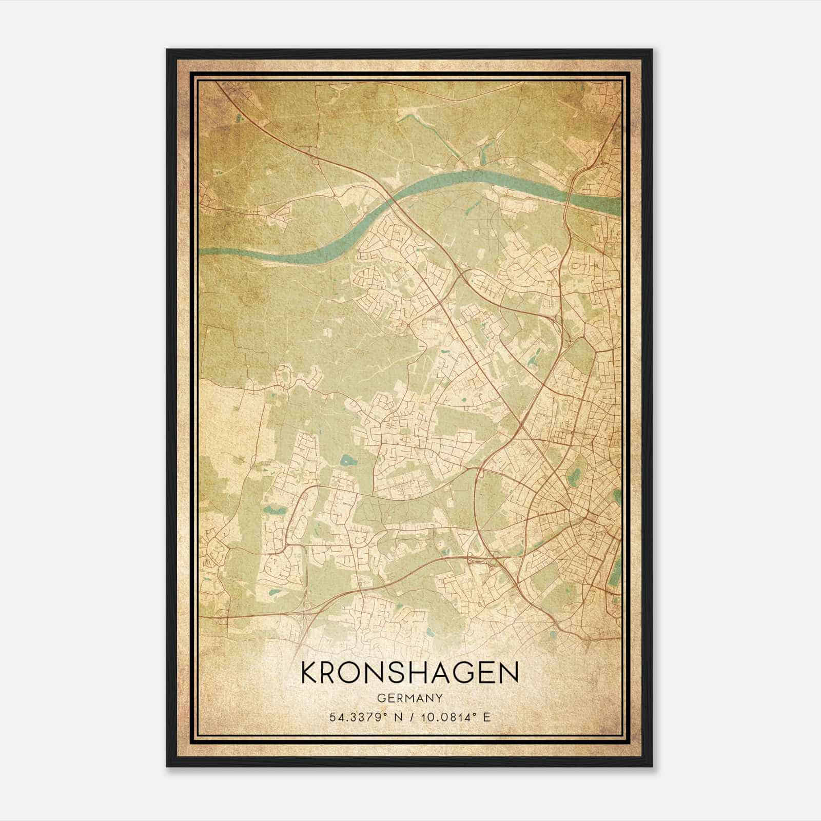 Vintage Kronshagen Germany Map Poster, Kronshagen City Road Wall Art Print