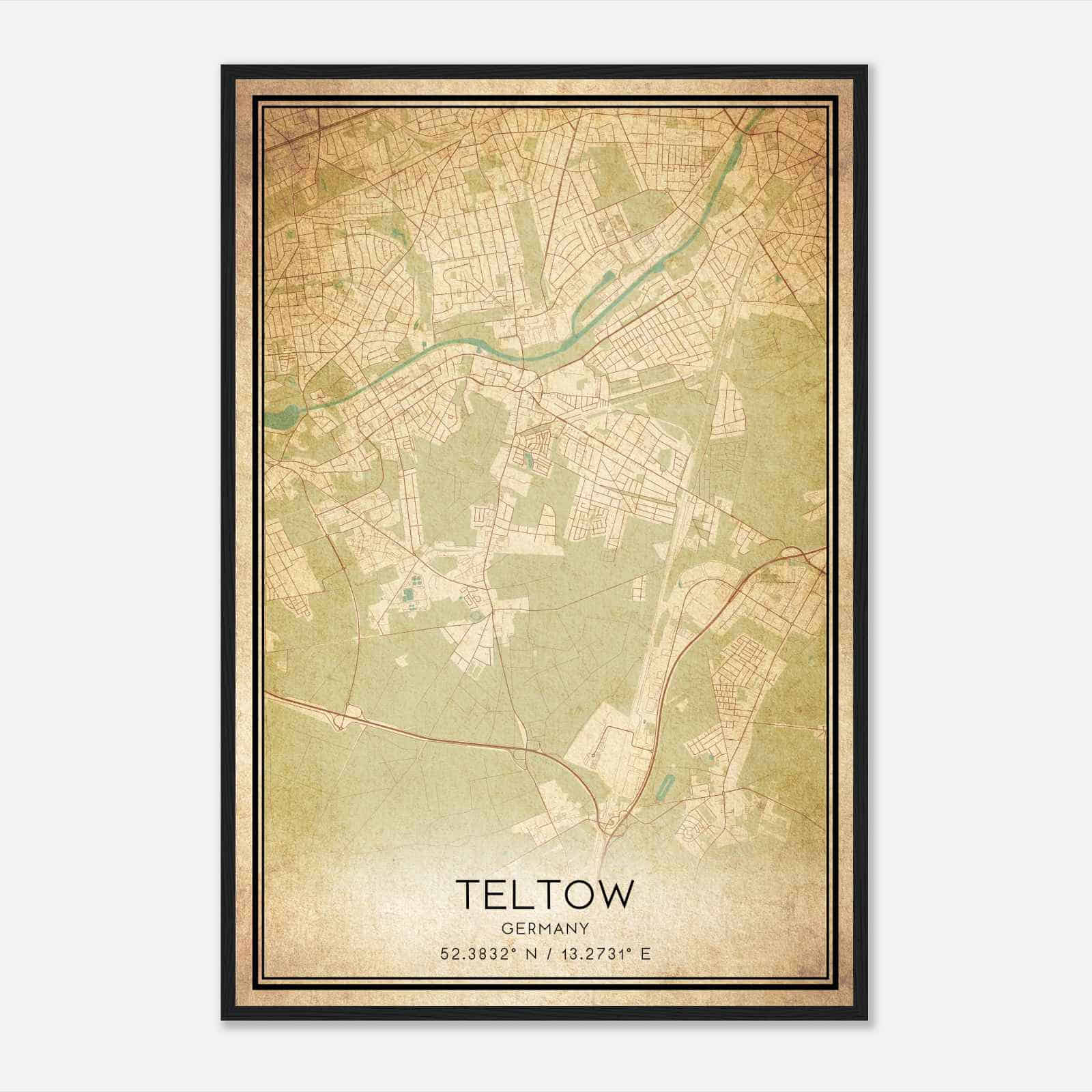 Vintage Teltow Germany Map Poster, Teltow City Road Wall Art Print