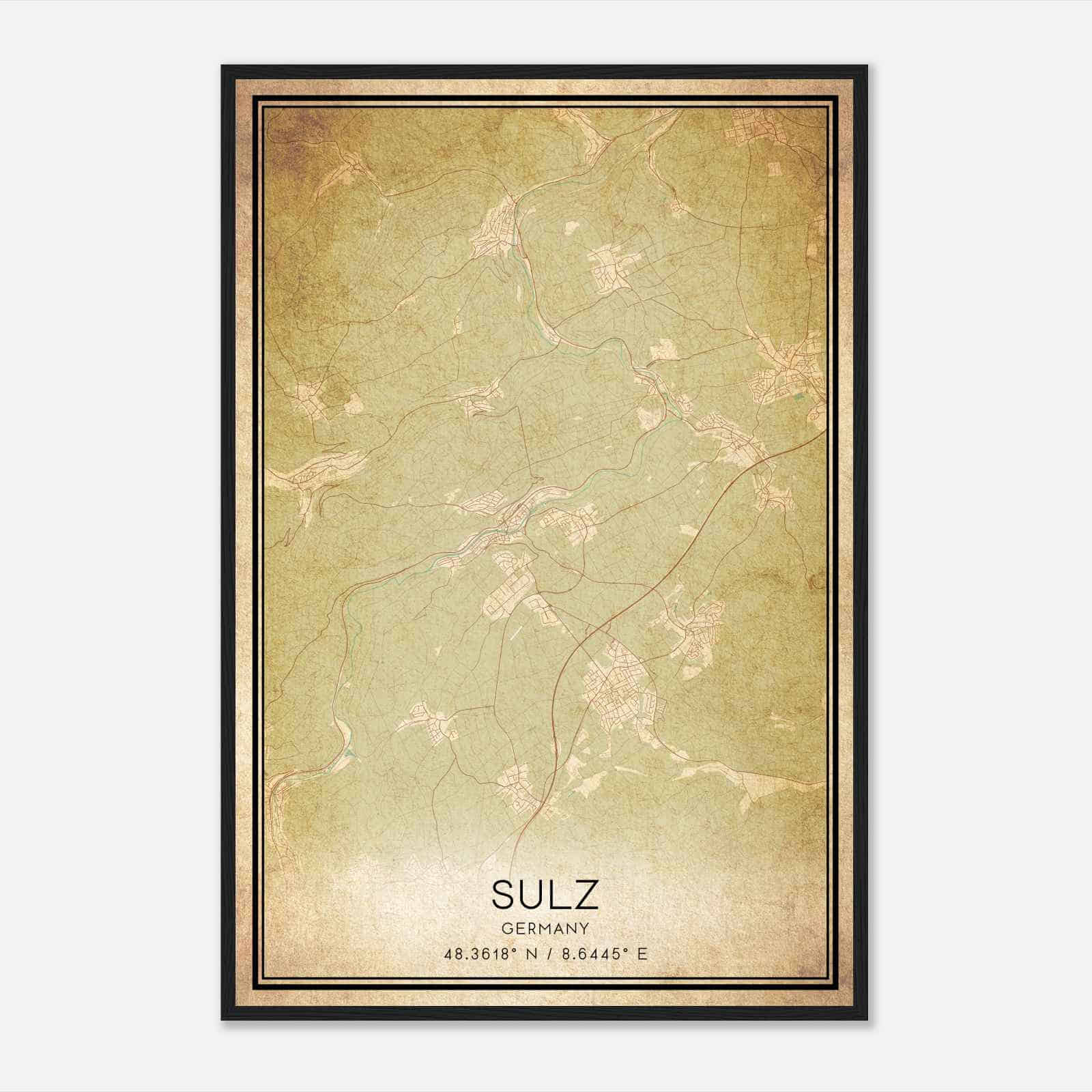 Vintage Sulz am Neckar Germany Map Poster, Sulz am Neckar City Road Wall Art Print