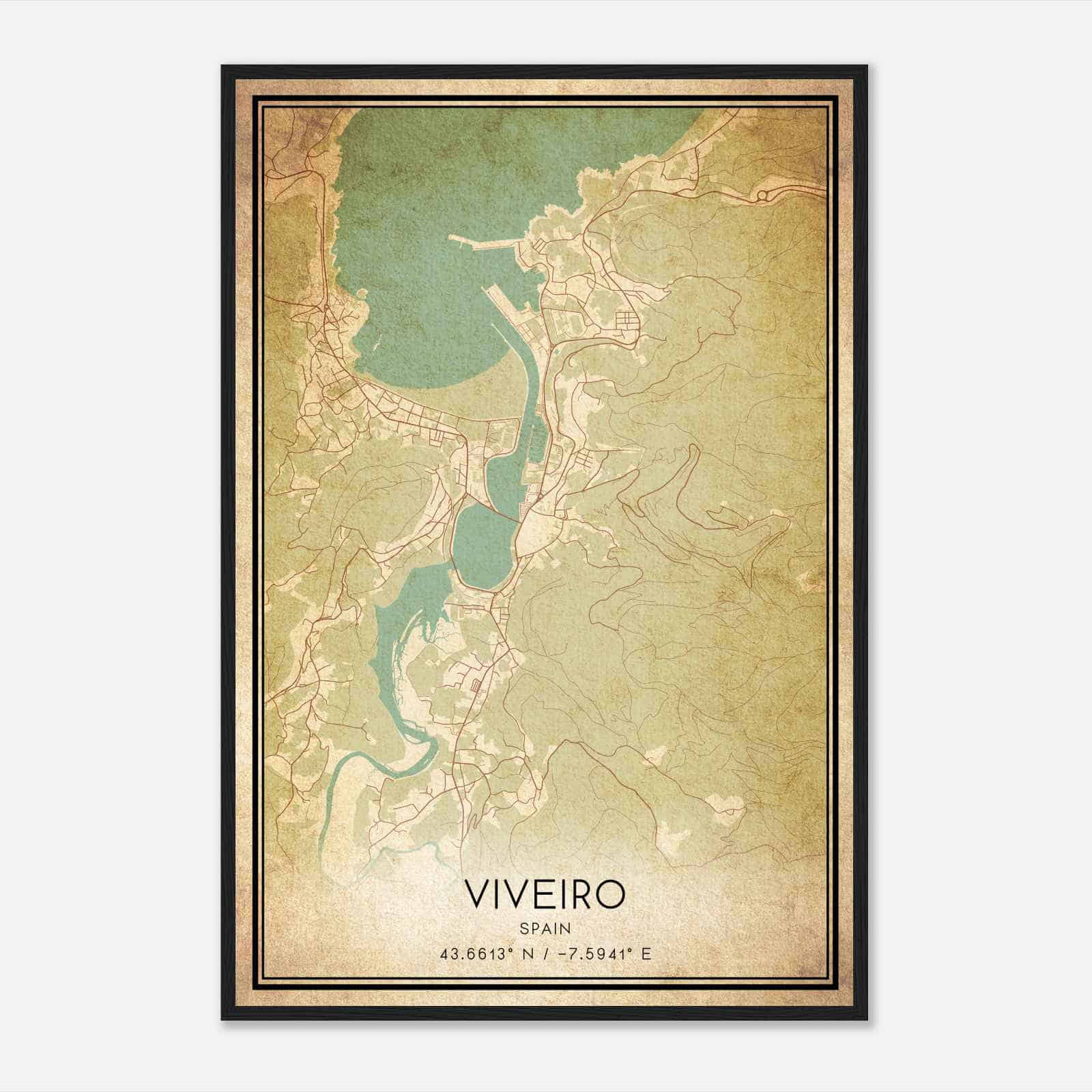 Vintage Vieiro Spain Map Poster, Vieiro City Road Wall Art Print