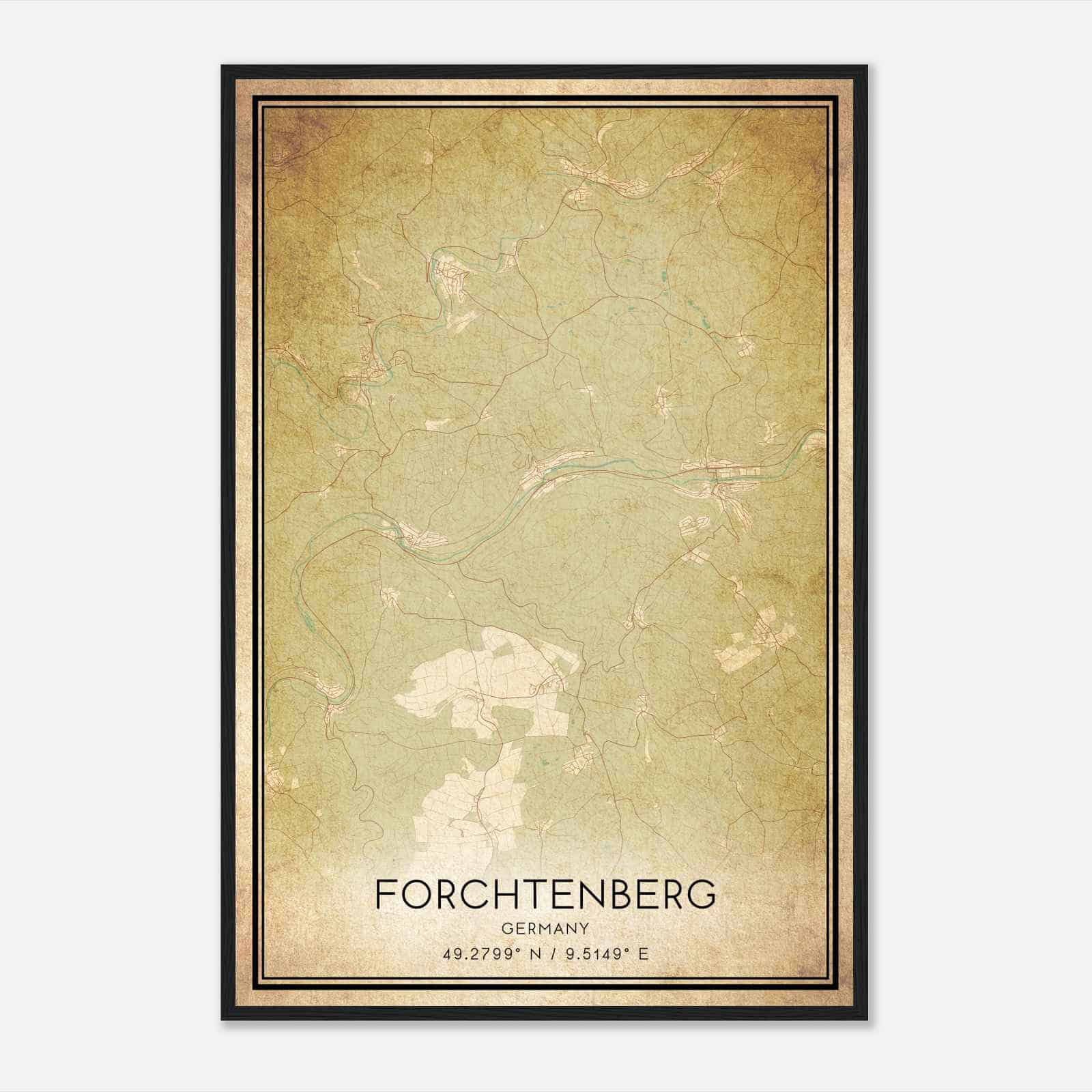Vintage Forchtenberg Germany Map Poster, Forchtenberg City Road Wall Art Print