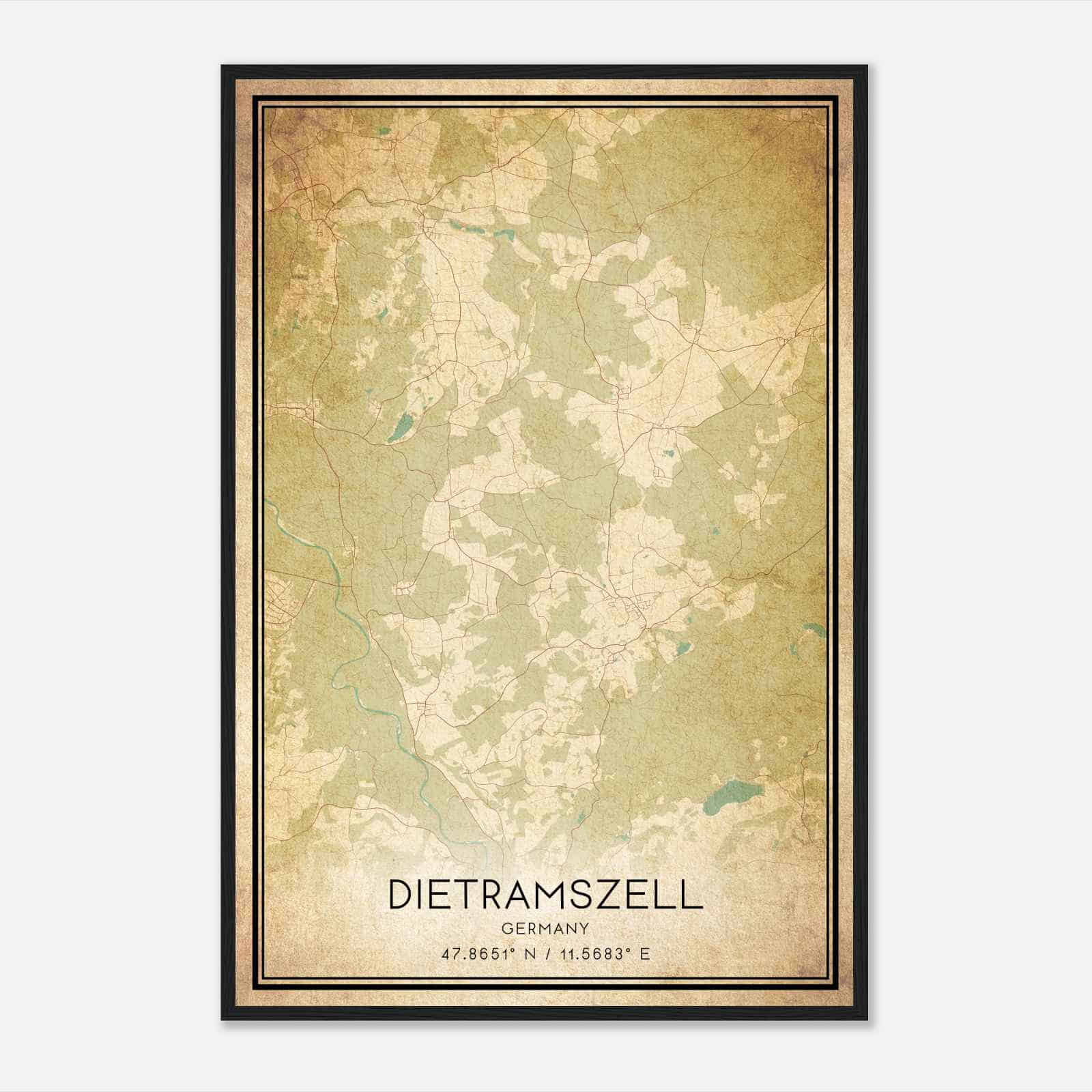 Vintage Dietramszell Germany Map Poster, Dietramszell City Road Wall Art Print