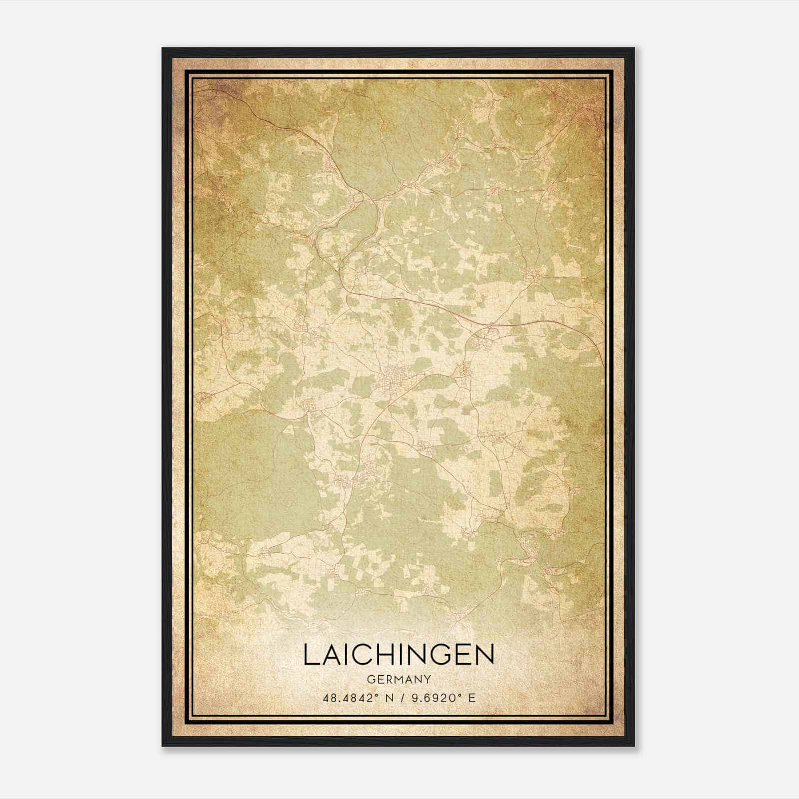 Vintage Laichingen Germany Map Poster, Laichingen City Road Wall Art Print