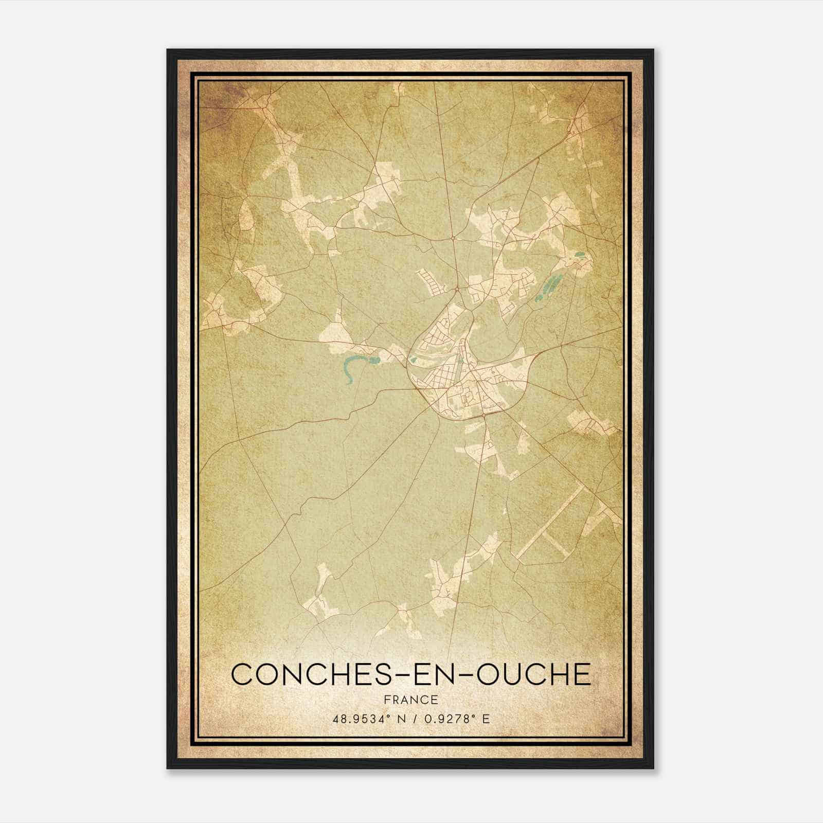 Vintage Conches-en-Ouche France Map Poster, Conches-en-Ouche City Road Wall Art Print