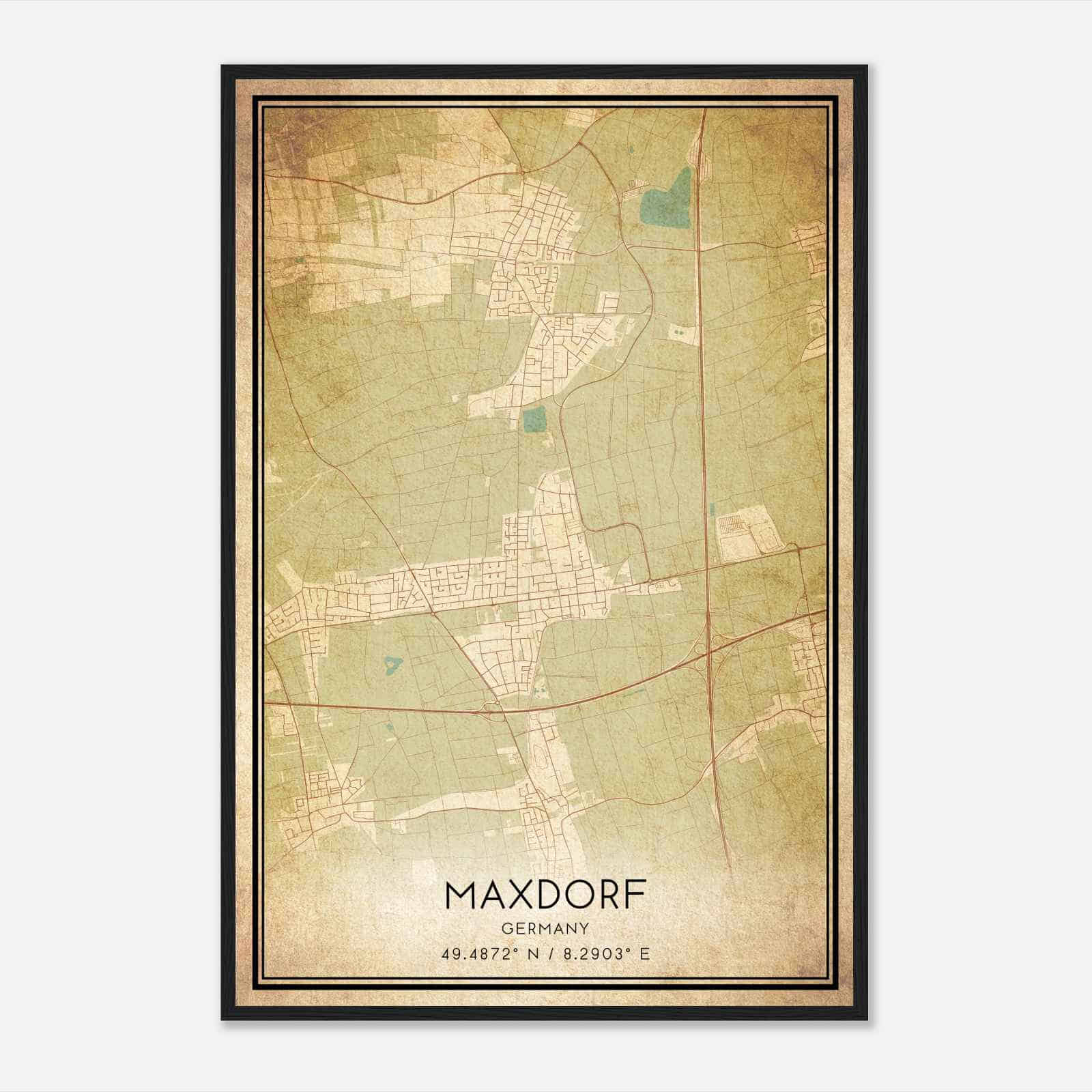 Vintage Maxdorf Germany Map Poster, Maxdorf City Road Wall Art Print
