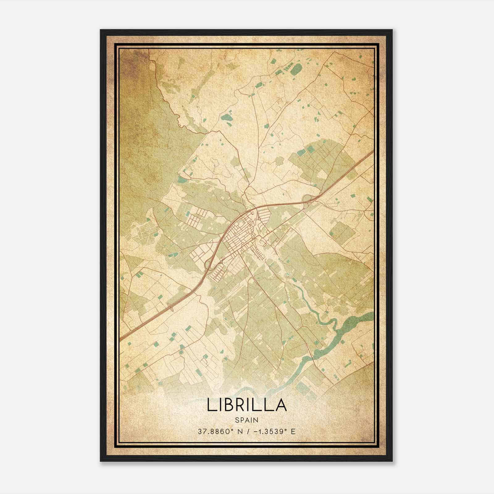 Vintage Librilla Spain Map Poster, Librilla City Road Wall Art Print