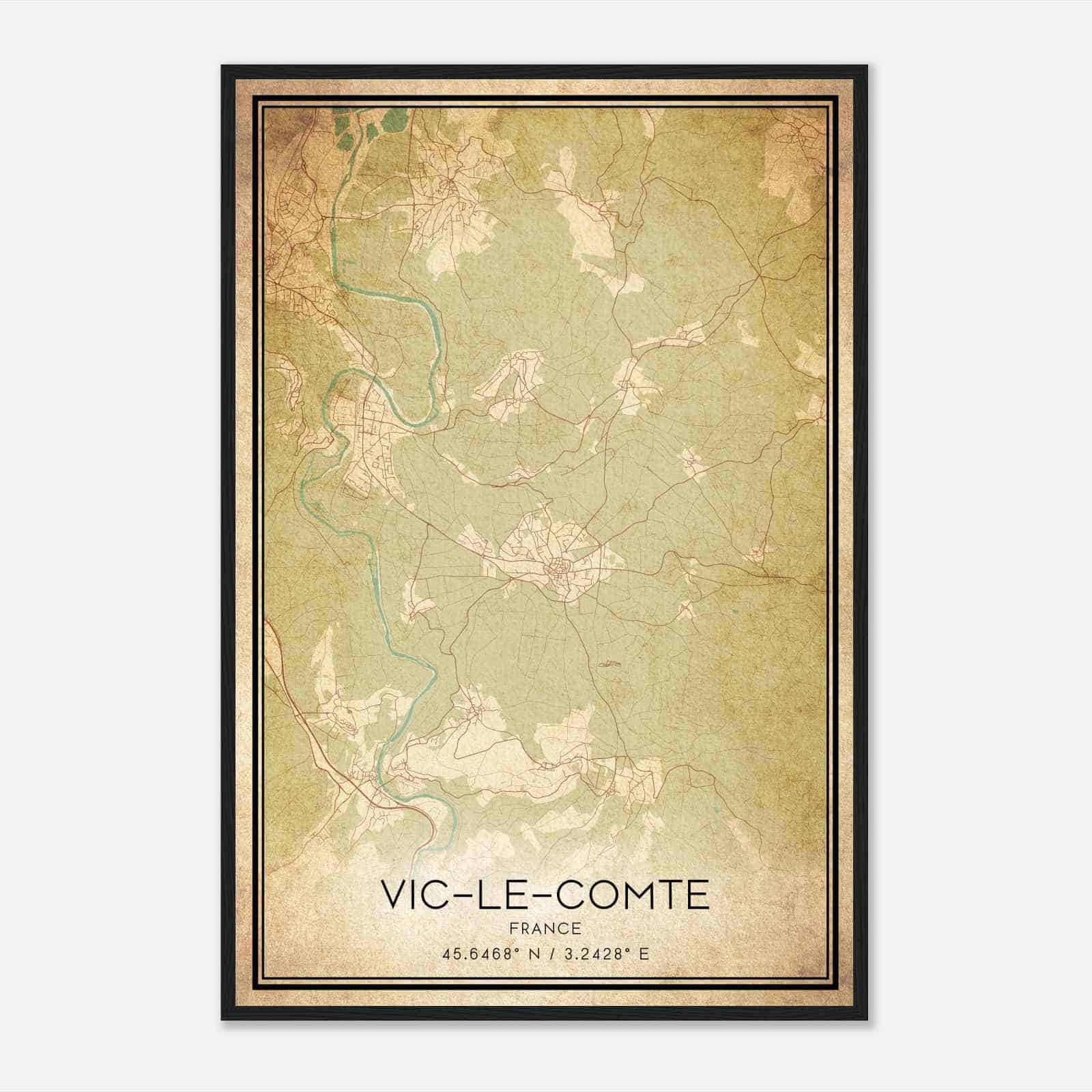 Vintage Vic-le-Comte France Map Poster, Vic-le-Comte City Road Wall Art Print
