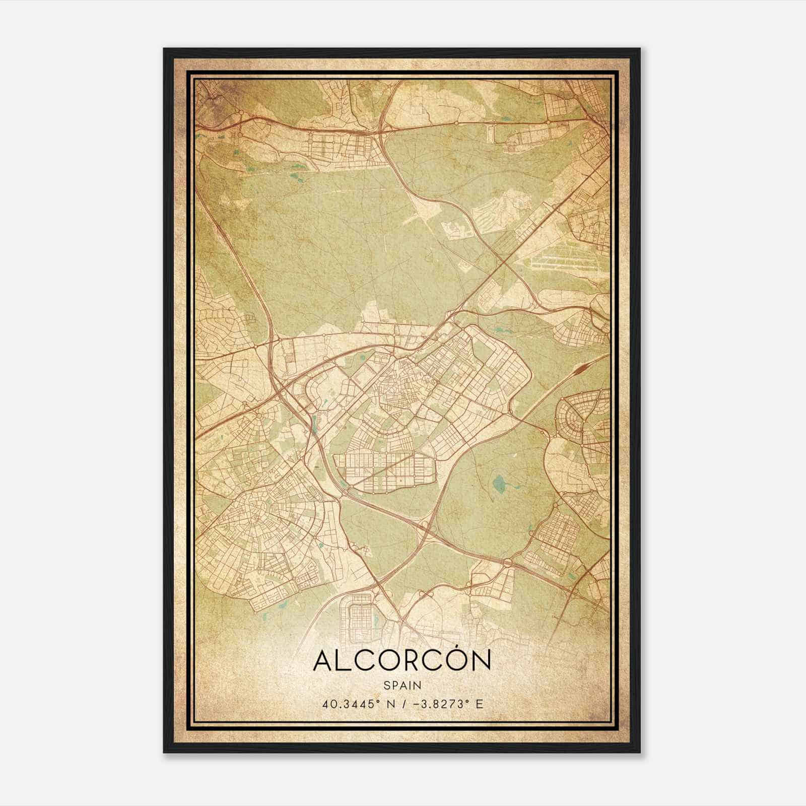Vintage Alcorcon Spain Map Poster, Alcorcon City Road Wall Art Print