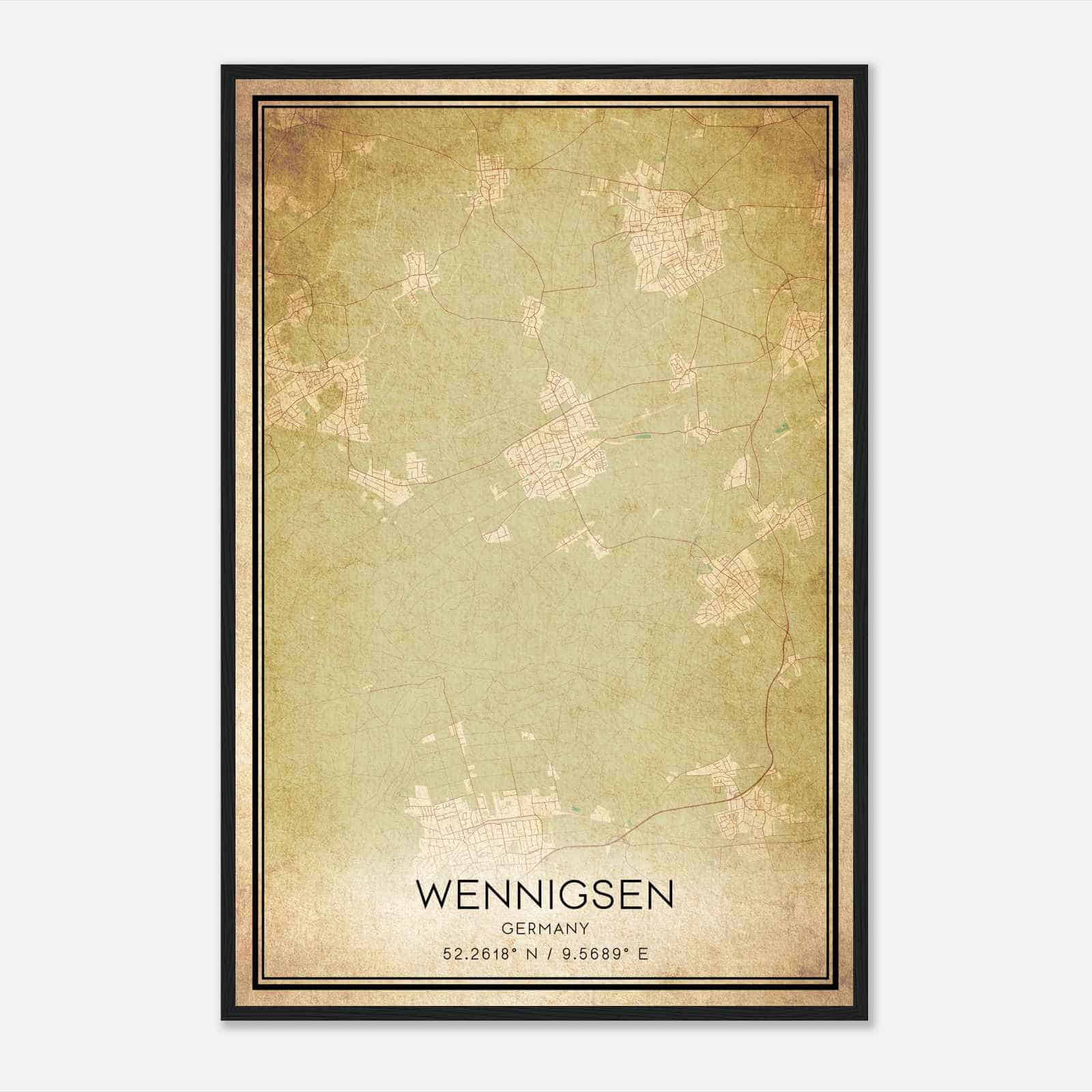 Vintage Wennigsen Germany Map Poster, Wennigsen City Road Wall Art Print