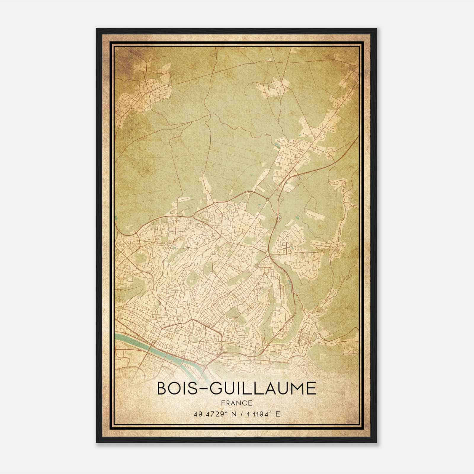 Vintage Bois-Guillaume France Map Poster, Bois-Guillaume City Road Wall Art Print