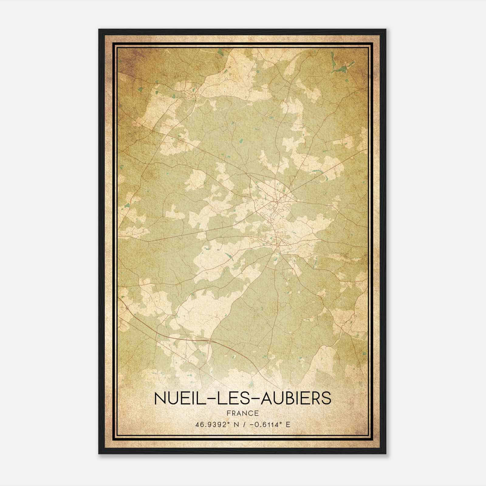 Vintage Nueil-les-Aubiers France Map Poster, Nueil-les-Aubiers City Road Wall Art Print