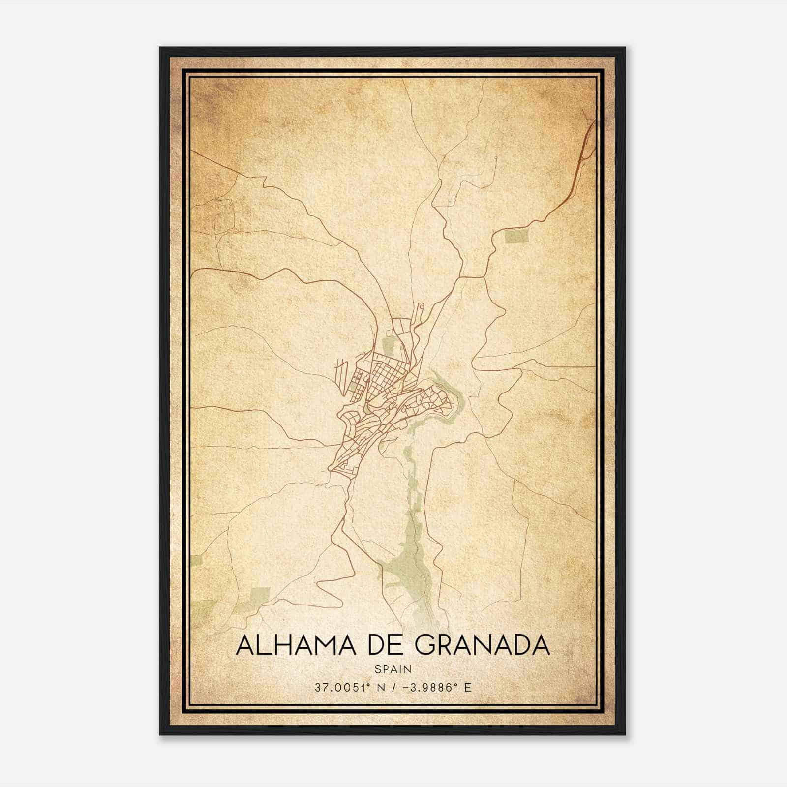 Vintage Alhama de Granada Spain Map Poster, Alhama de Granada City Road Wall Art Print