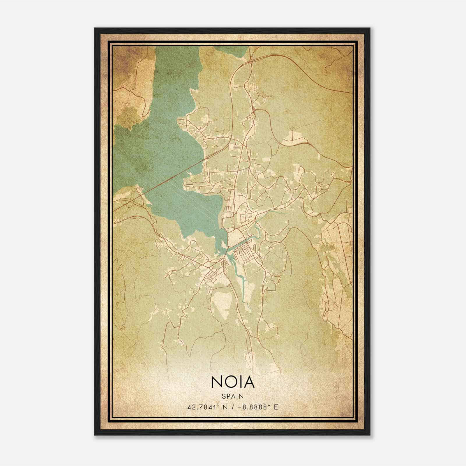 Vintage Noya Spain Map Poster, Noya City Road Wall Art Print