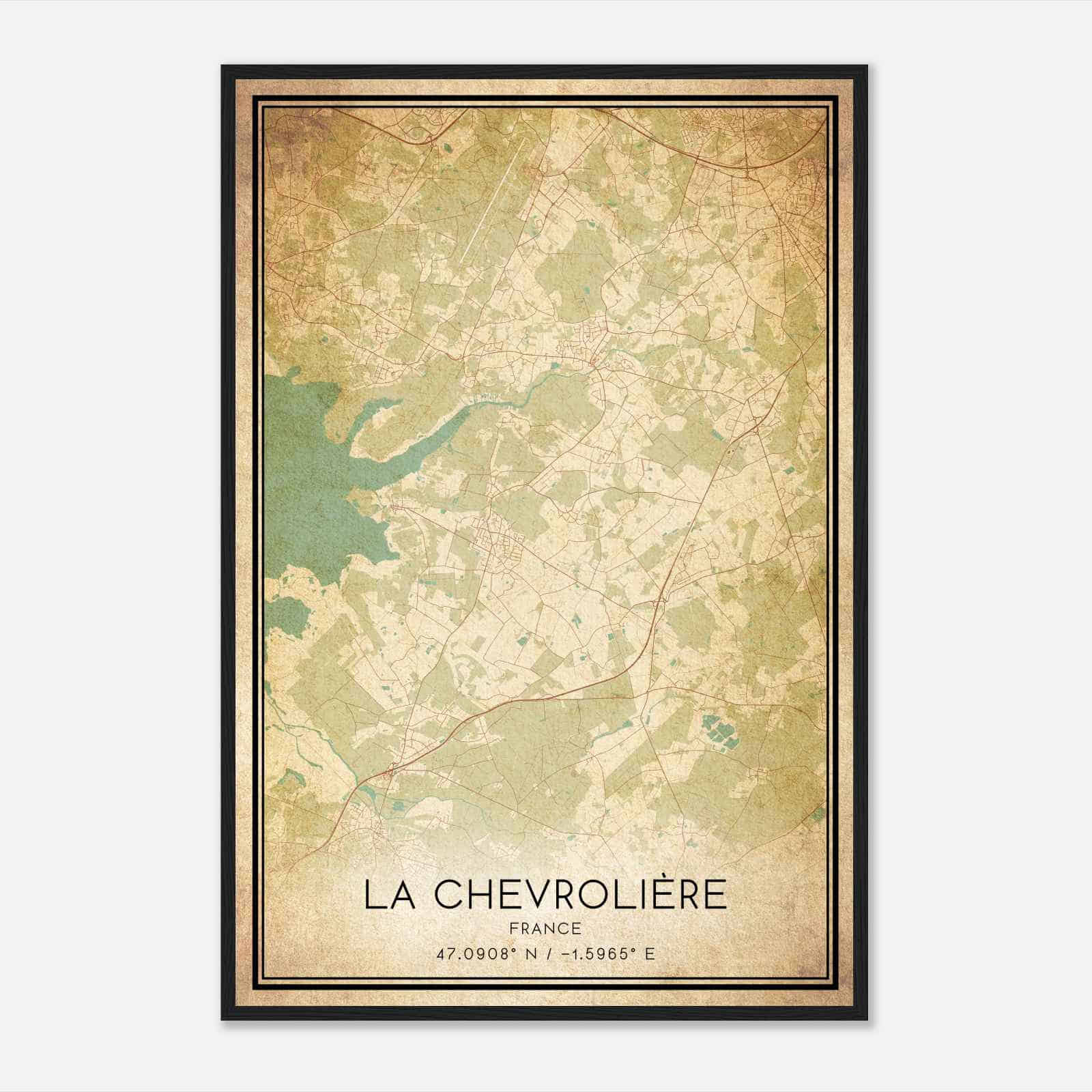 Vintage La Chevroliere France Map Poster, La Chevroliere City Road Wall Art Print