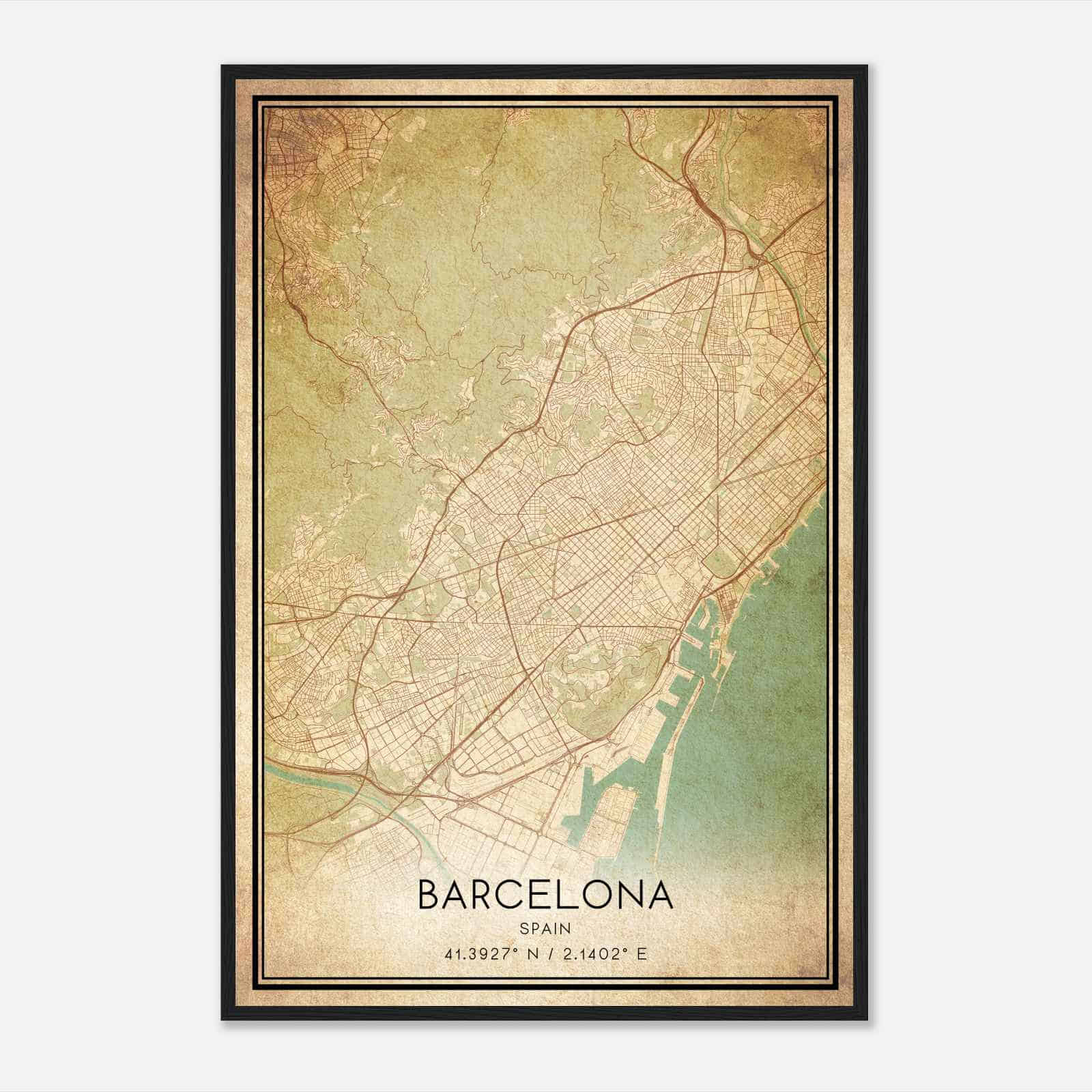 Vintage Barcelona Spain Map Poster, Barcelona City Road Wall Art Print Vintage Barcelona Spain Map Poster, Barcelona City Road Wall Art Print