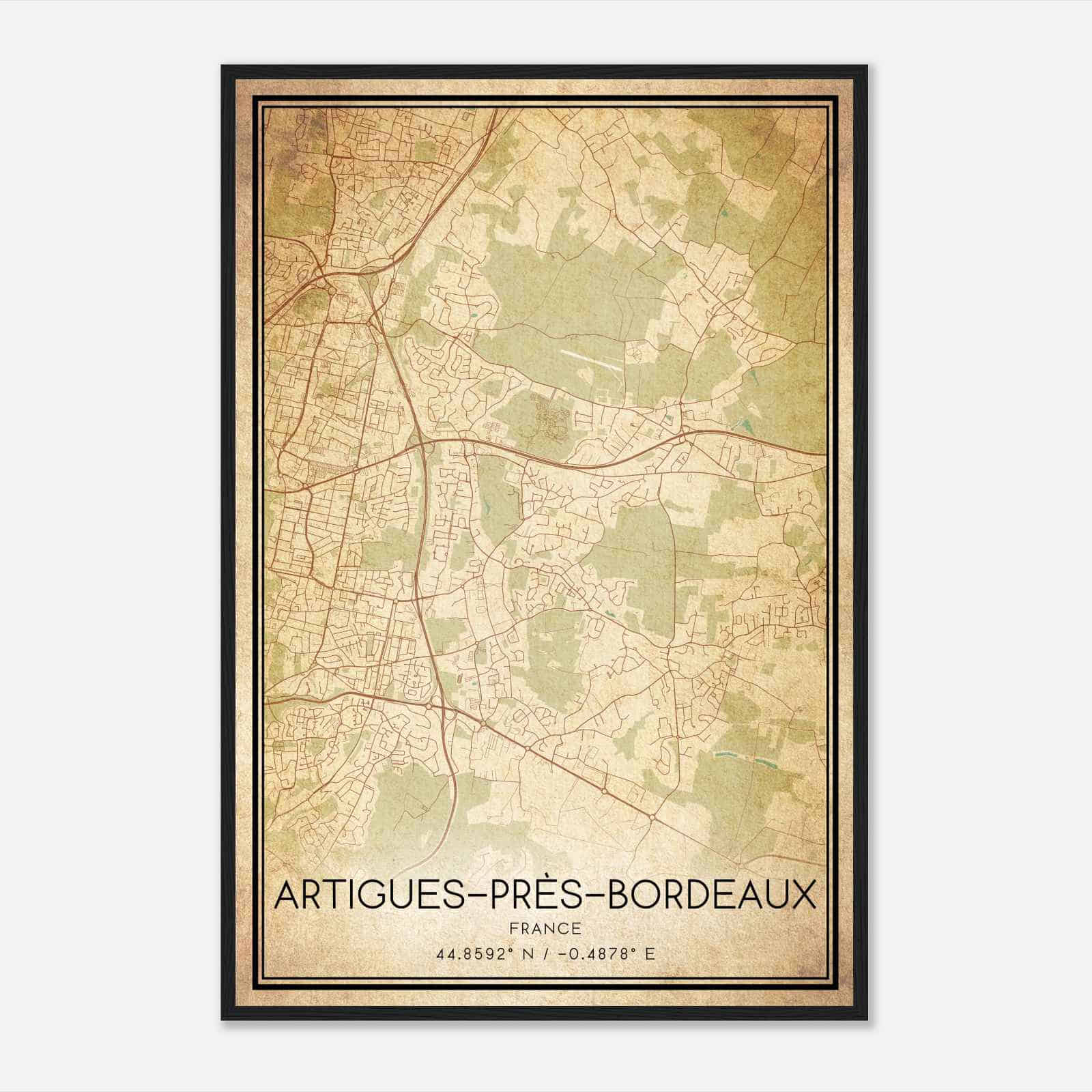 Vintage Artigues-pres-Bordeaux France Map Poster, Artigues-pres-Bordeaux City Road Wall Art Print