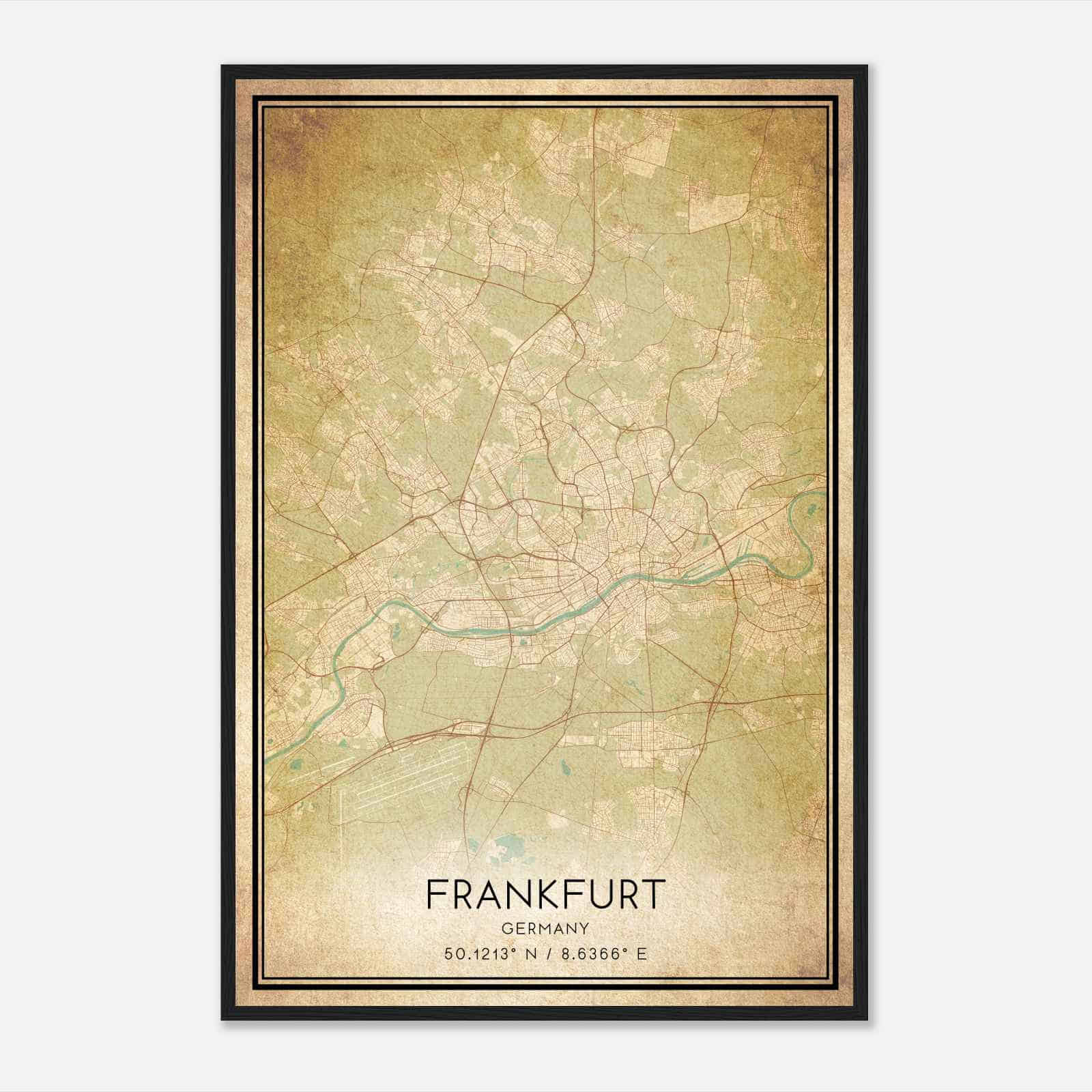 Vintage Frankfurt Germany Map Poster, Frankfurt City Road Wall Art Print