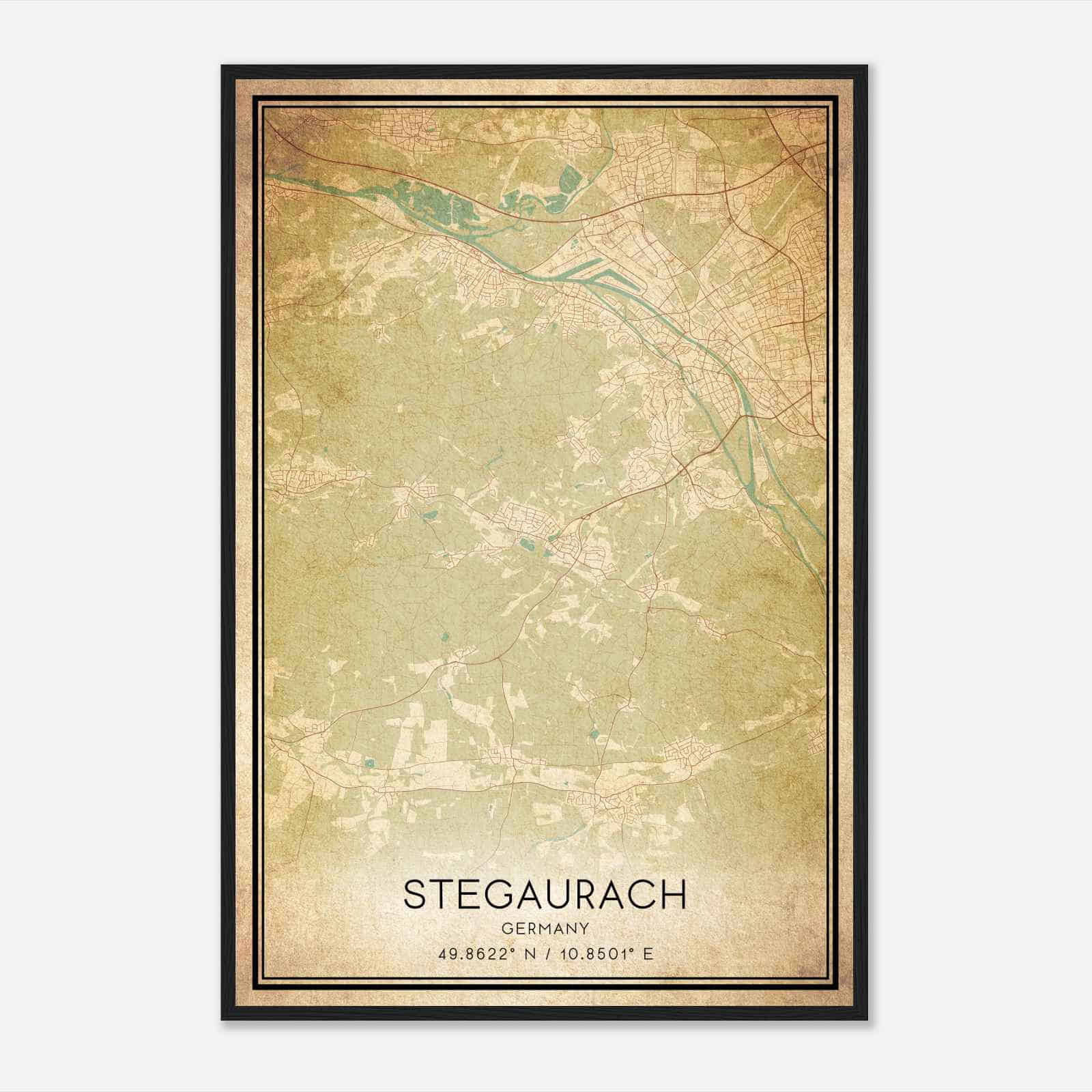 Vintage Stegaurach Germany Map Poster, Stegaurach City Road Wall Art Print