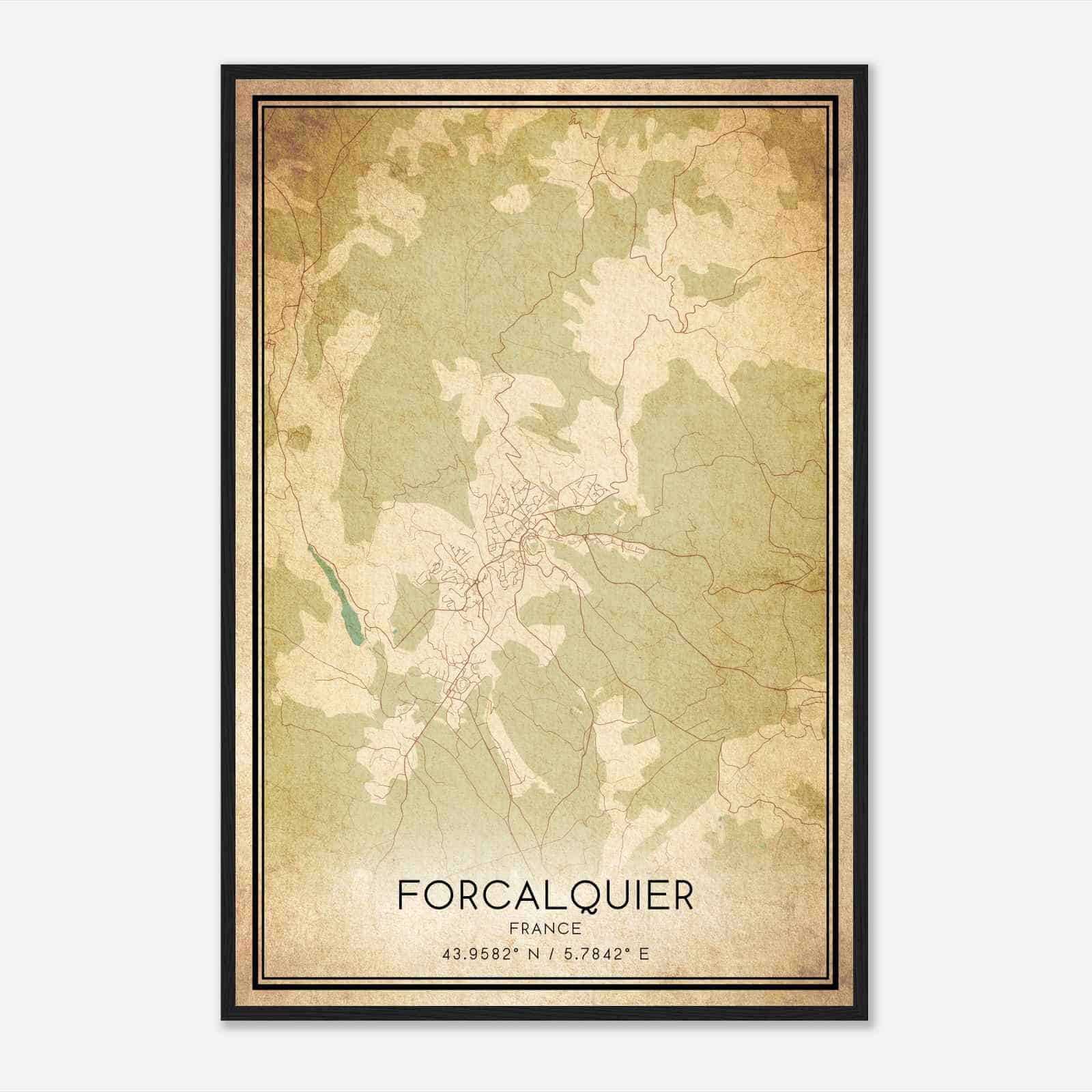 Vintage Forcalquier France Map Poster, Forcalquier City Road Wall Art Print