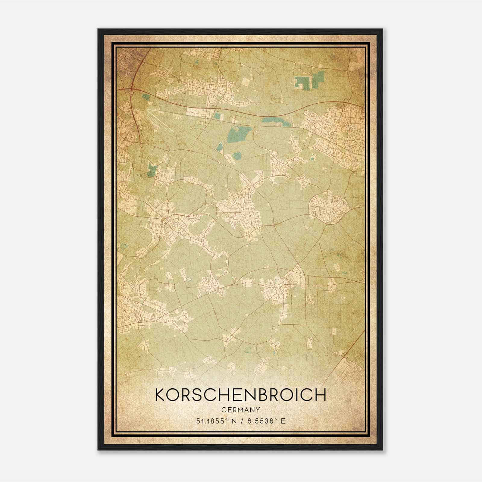 Vintage Korschenbroich Germany Map Poster, Korschenbroich City Road Wall Art Print