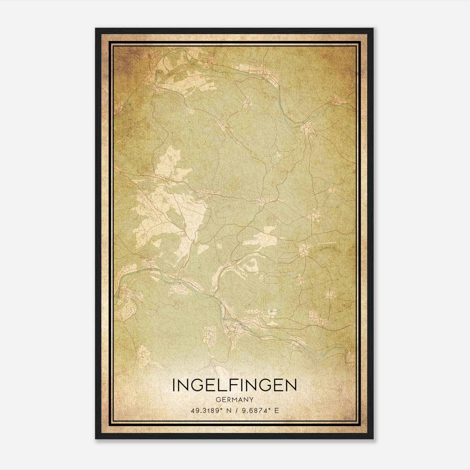 Vintage Ingelfingen Germany Map Poster, Ingelfingen City Road Wall Art Print