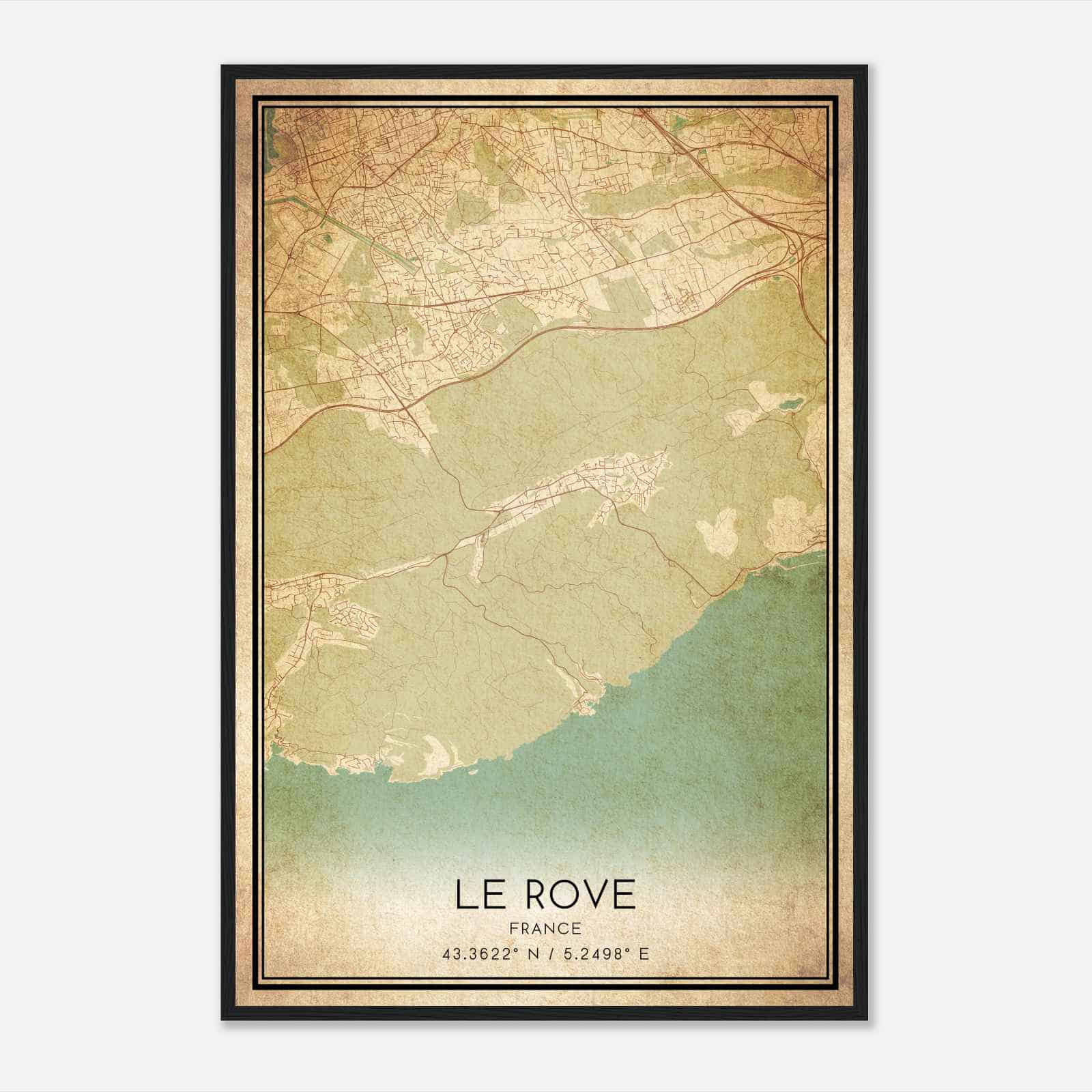 Vintage Le Rove France Map Poster, Le Rove City Road Wall Art Print