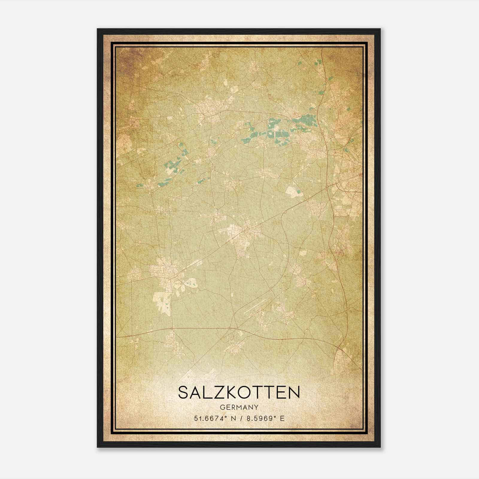 Vintage Salzkotten Germany Map Poster, Salzkotten City Road Wall Art Print