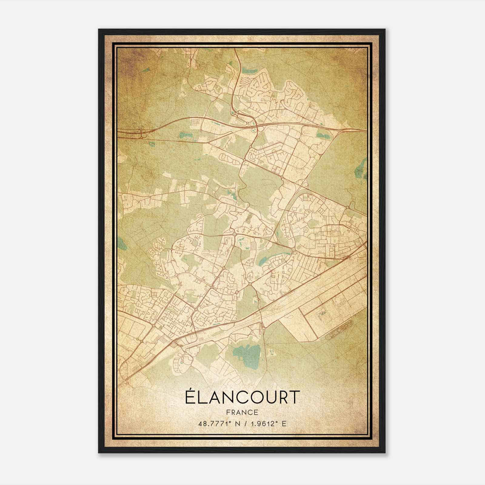 Vintage Elancourt France Map Poster, Elancourt City Road Wall Art Print