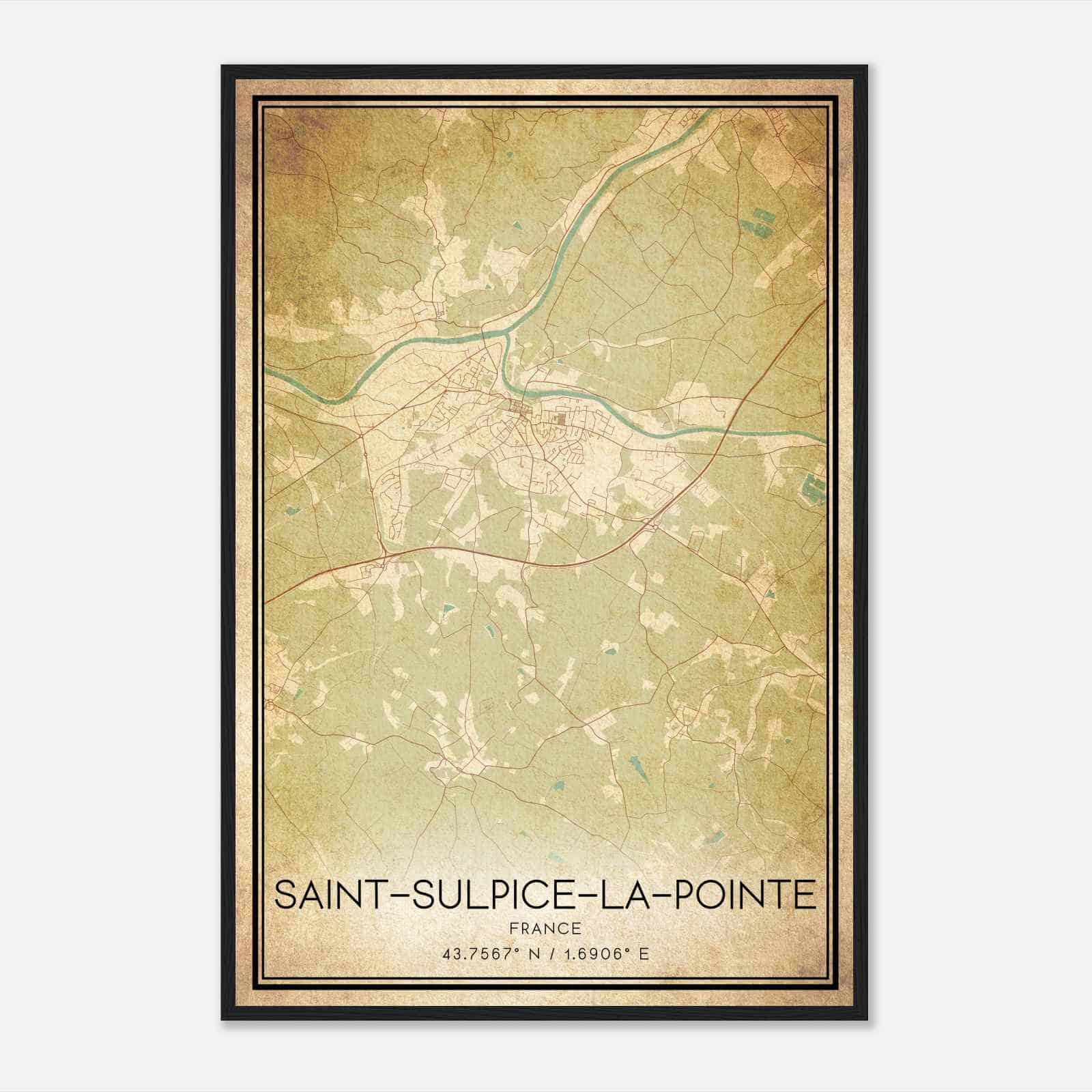 Vintage Saint-Sulpice-la-Pointe France Map Poster, Saint-Sulpice-la-Pointe City Road Wall Art Print