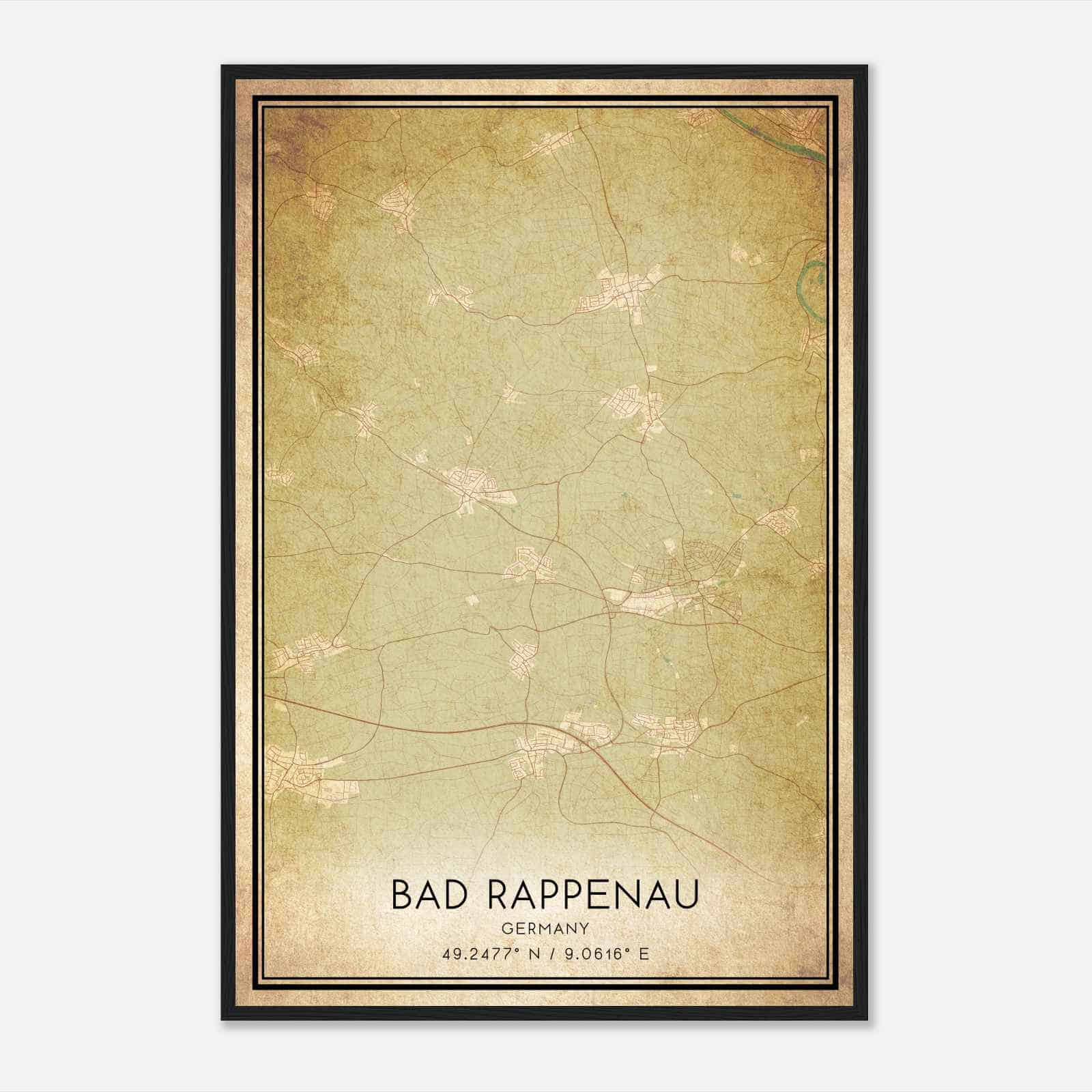 Vintage Bad Rappenau Germany Map Poster, Bad Rappenau City Road Wall Art Print