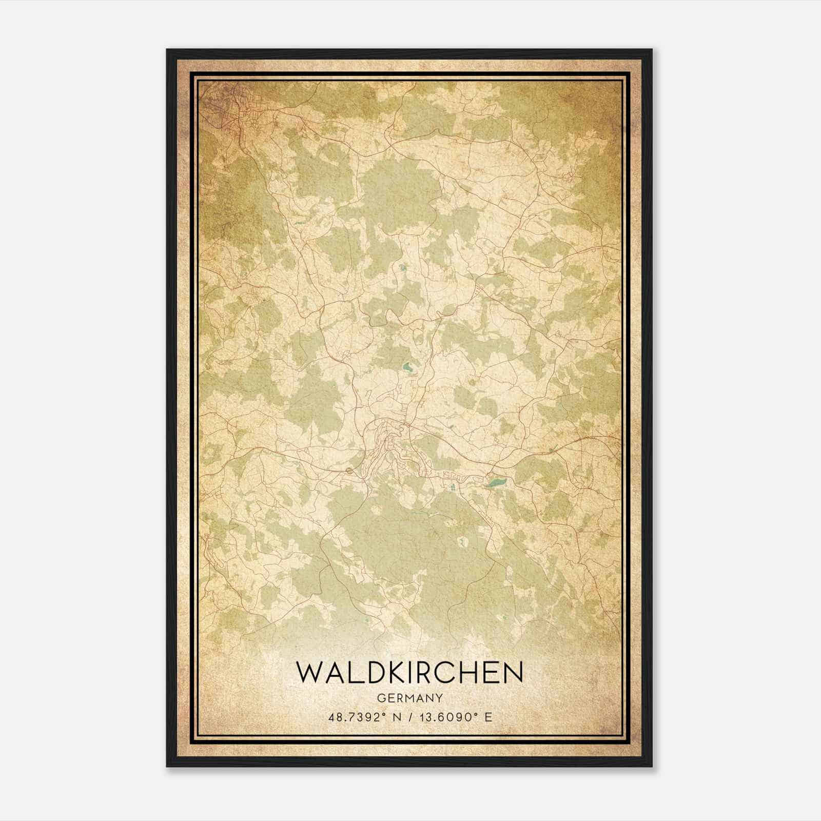 Vintage Waldkirchen Germany Map Poster, Waldkirchen City Road Wall Art Print