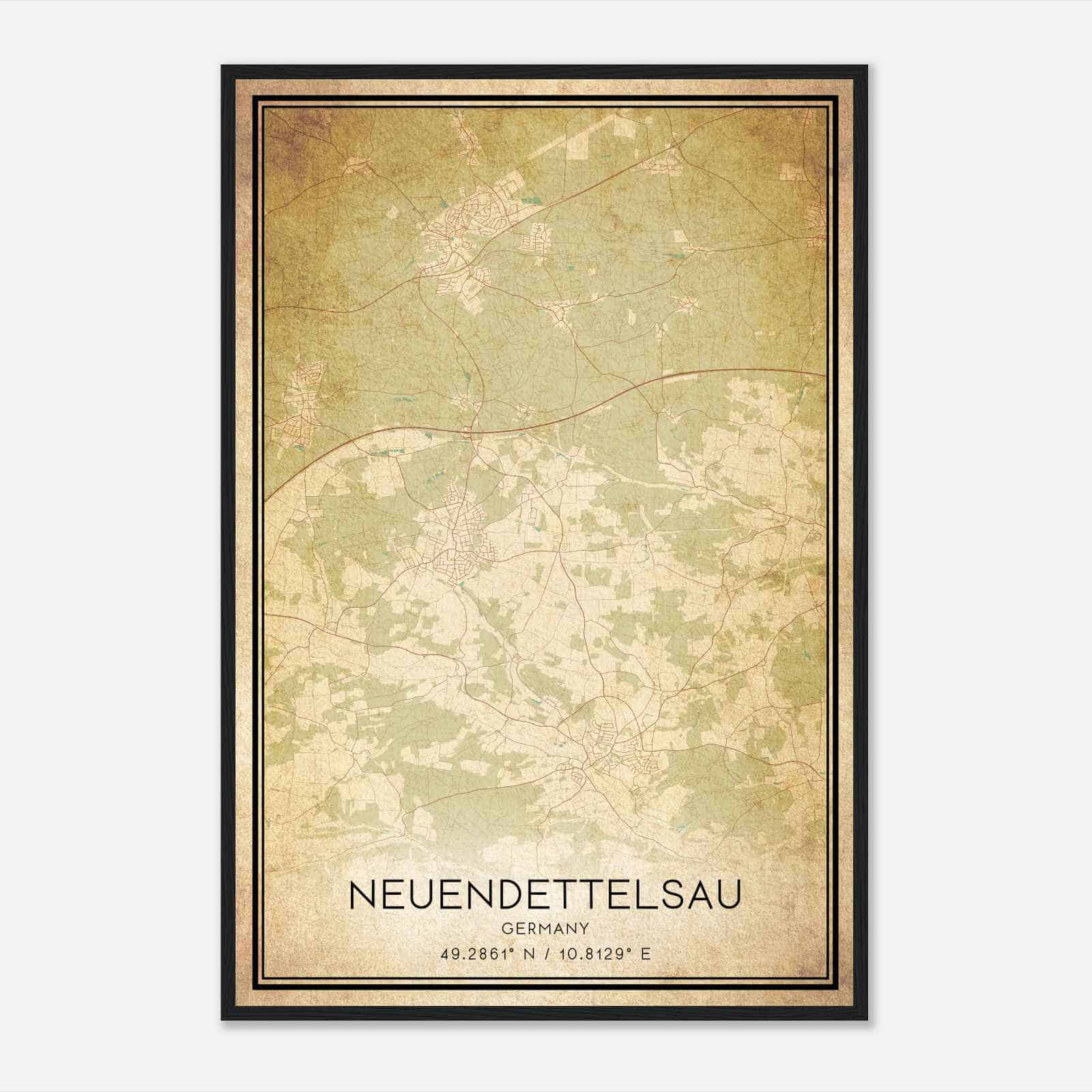 Vintage Neuendettelsau Germany Map Poster, Neuendettelsau City Road Wall Art Print