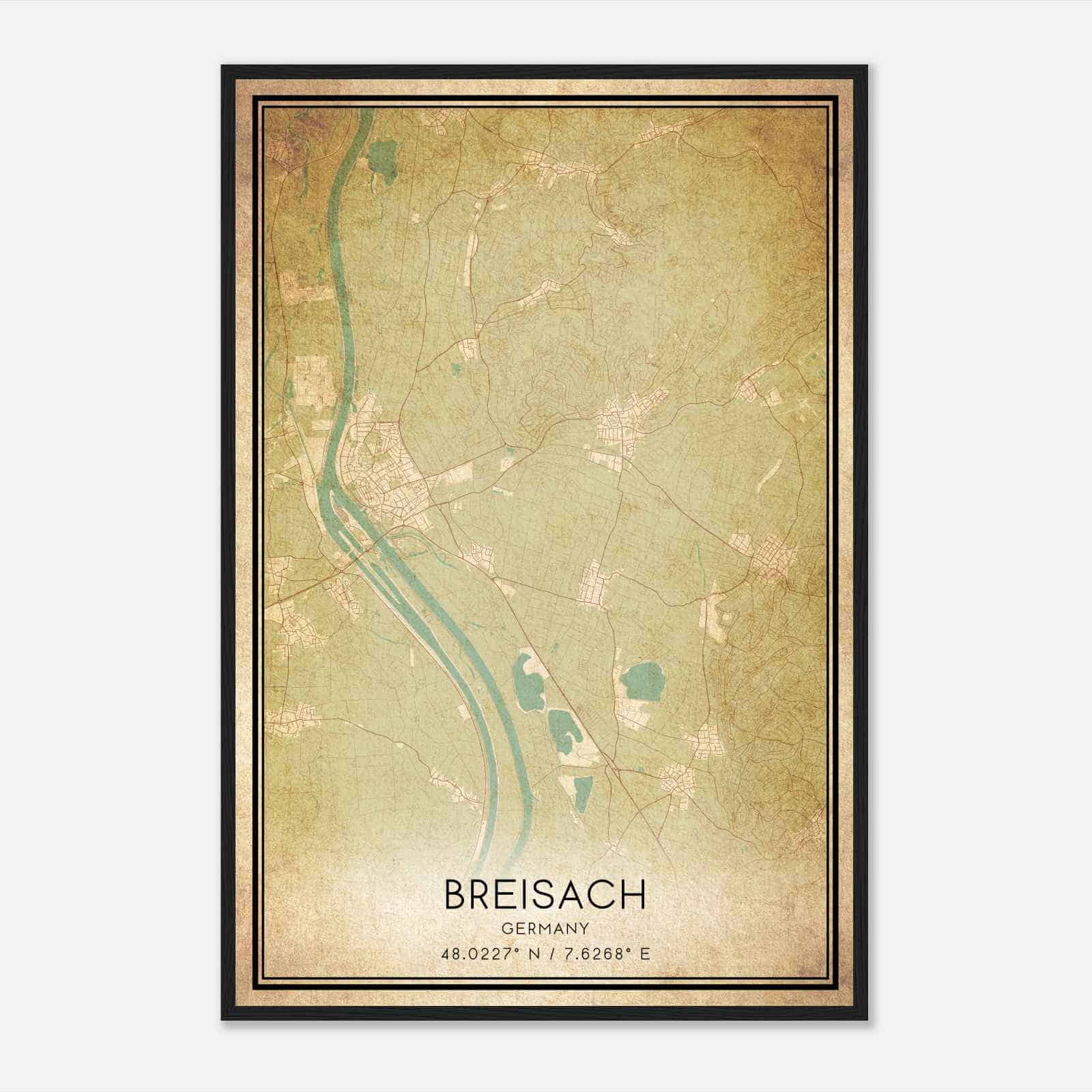 Vintage Breisach am Rhein Germany Map Poster, Breisach am Rhein City Road Wall Art Print
