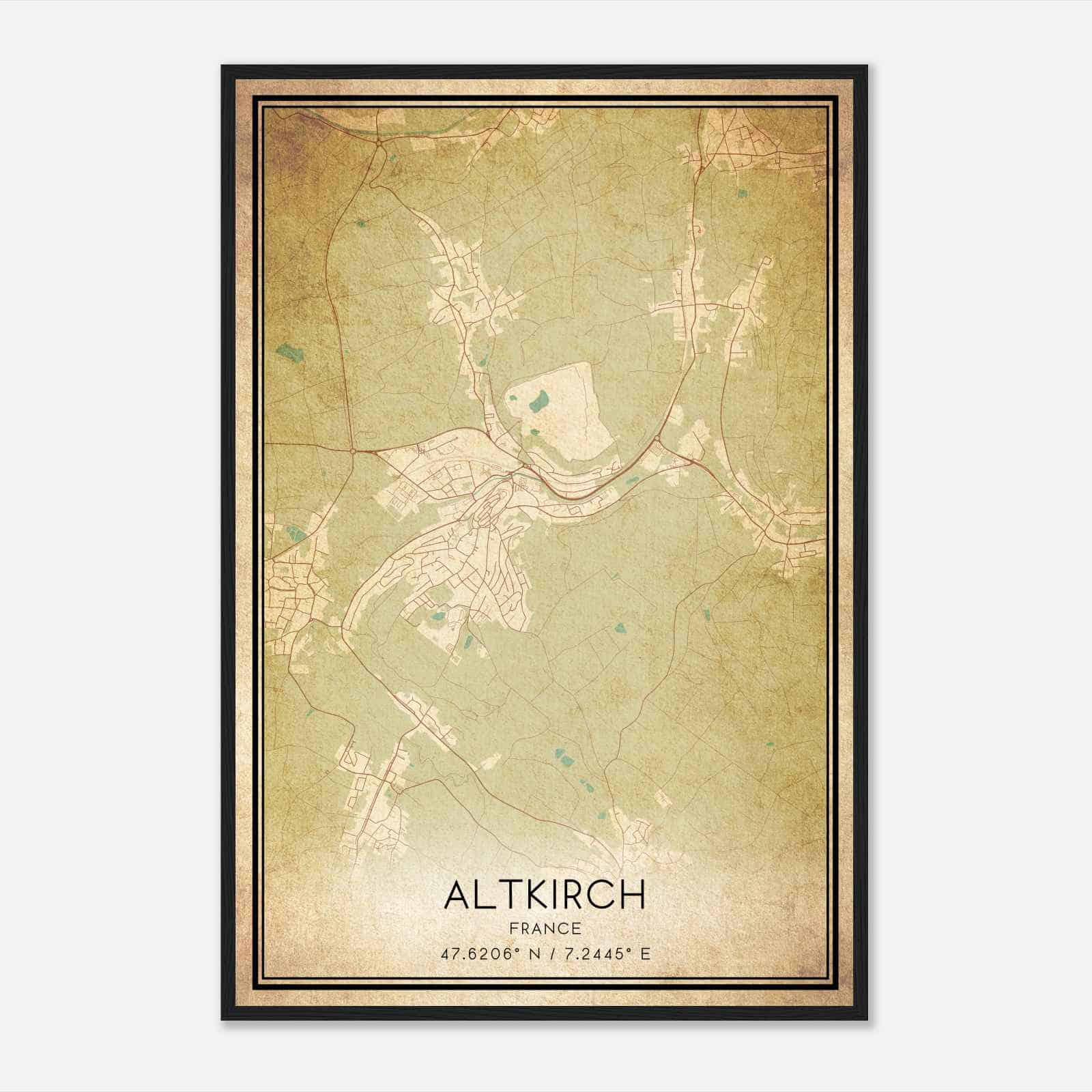 Vintage Altkirch France Map Poster, Altkirch City Road Wall Art Print