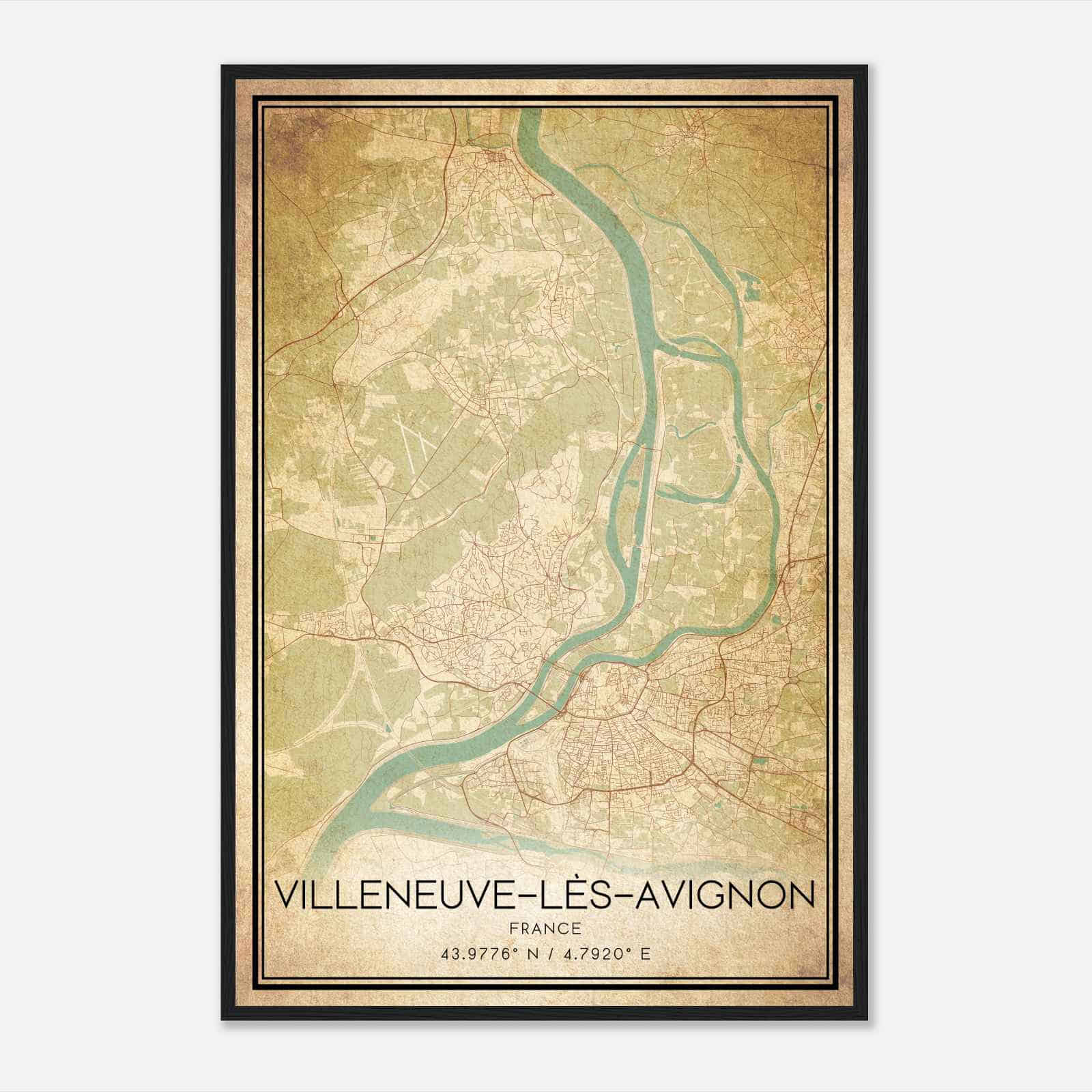 Vintage Villeneuve-les-Avignon France Map Poster, Villeneuve-les-Avignon City Road Wall Art Print
